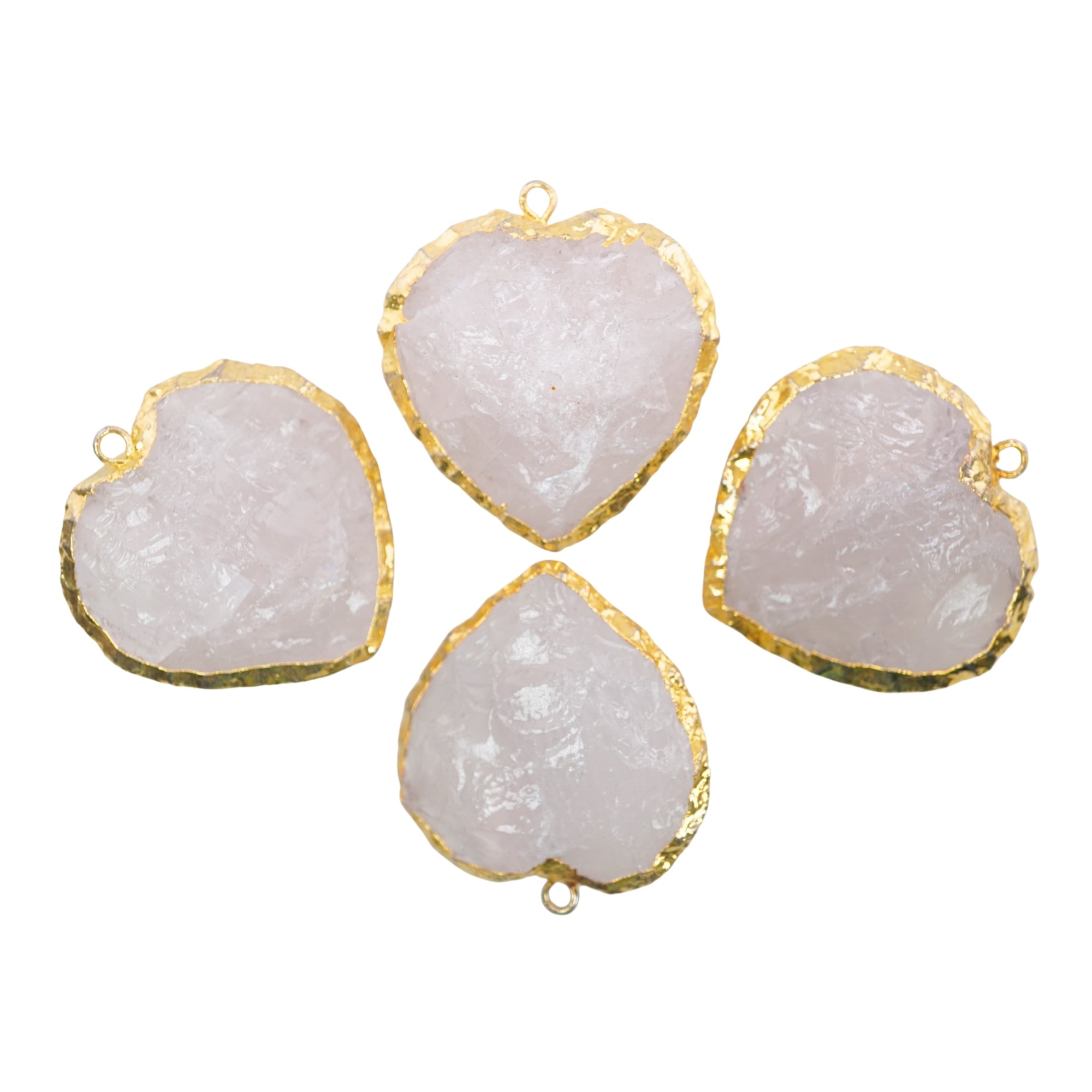 Crystal Quartz Hand Knapped Heart Shape Gemstone Gold Electroplated Charm Pendant