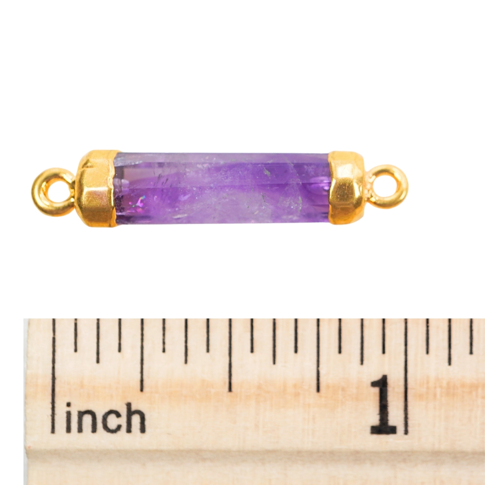 Amethyst Barrel Shape Gemstone Gold Electroplated Charm Connector