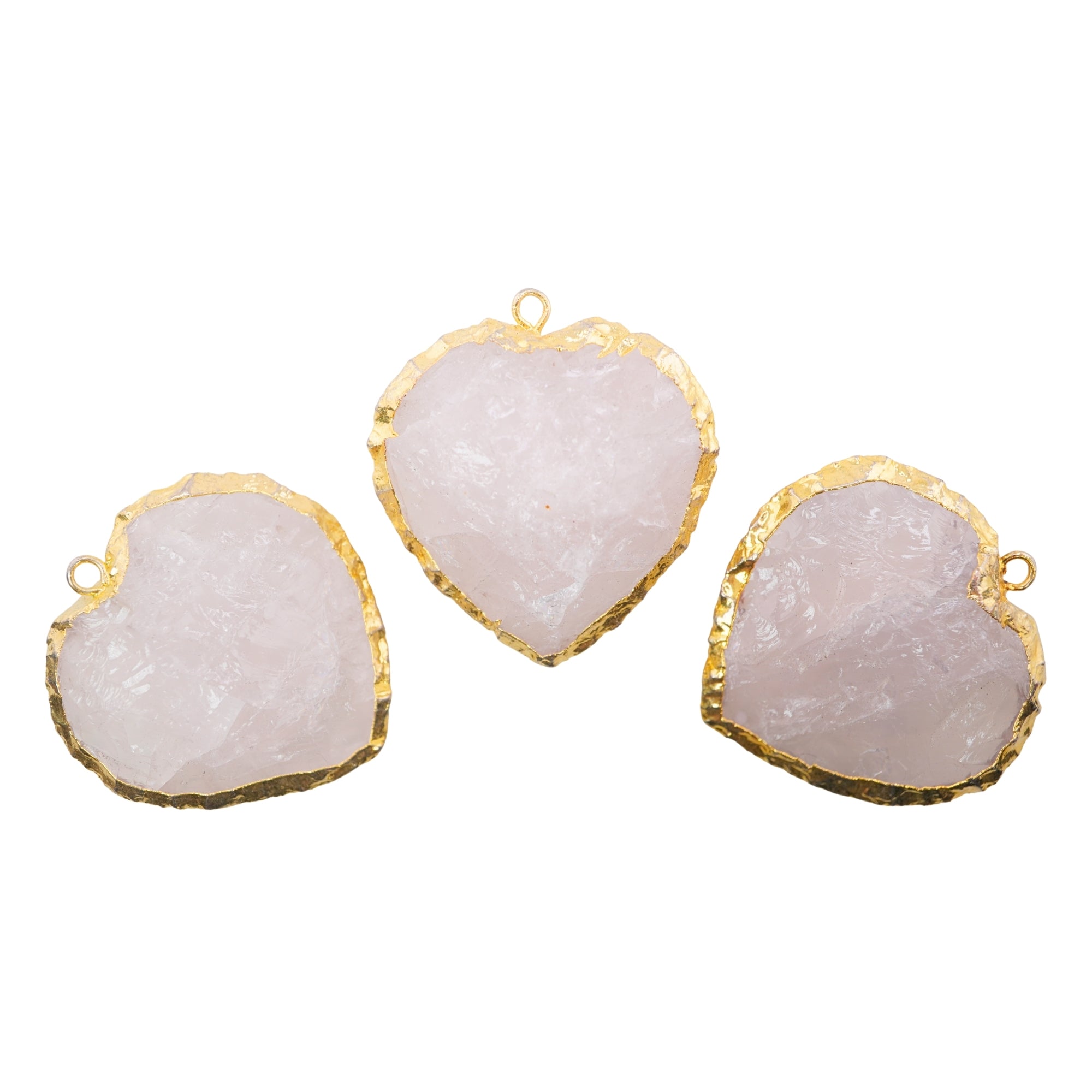 Crystal Quartz Hand Knapped Heart Shape Gemstone Gold Electroplated Charm Pendant
