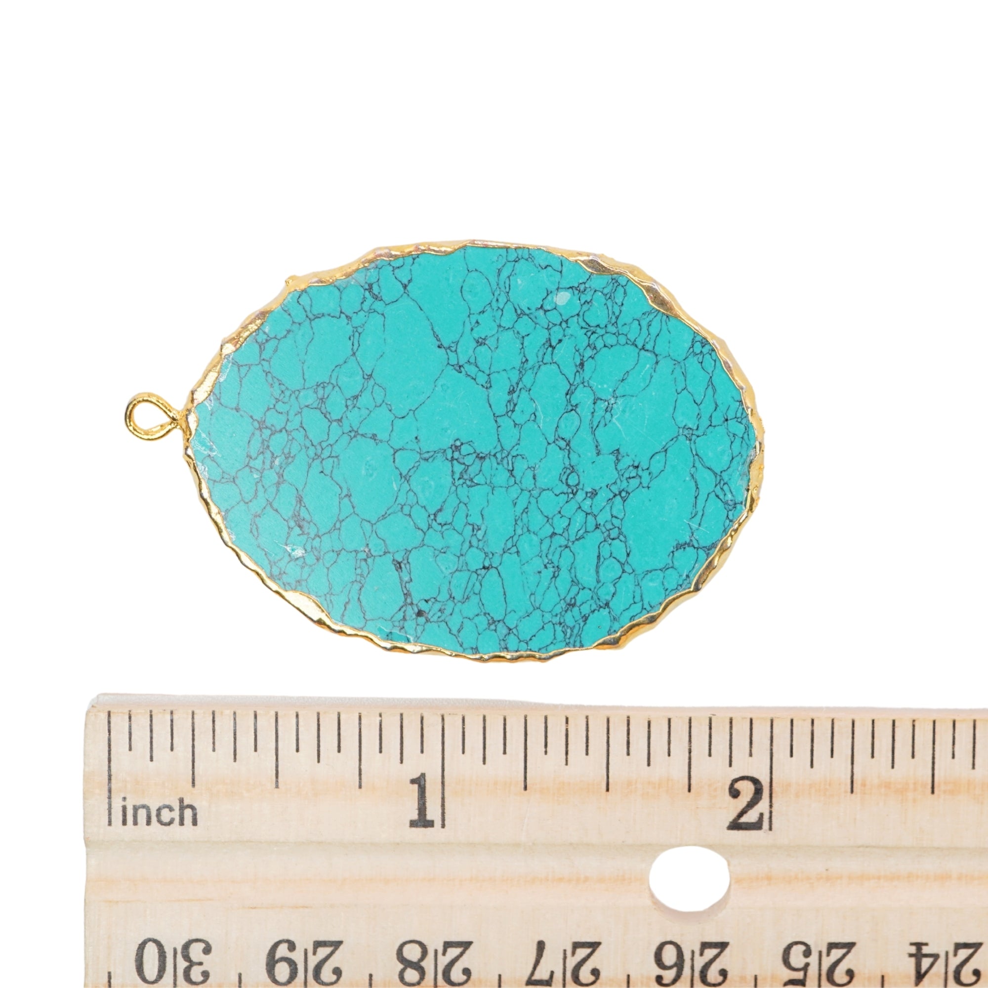 Tibetan Turquoise Manmade Flat Egg Shape Oval Gemstone Gold Electroplated Charm Pendant