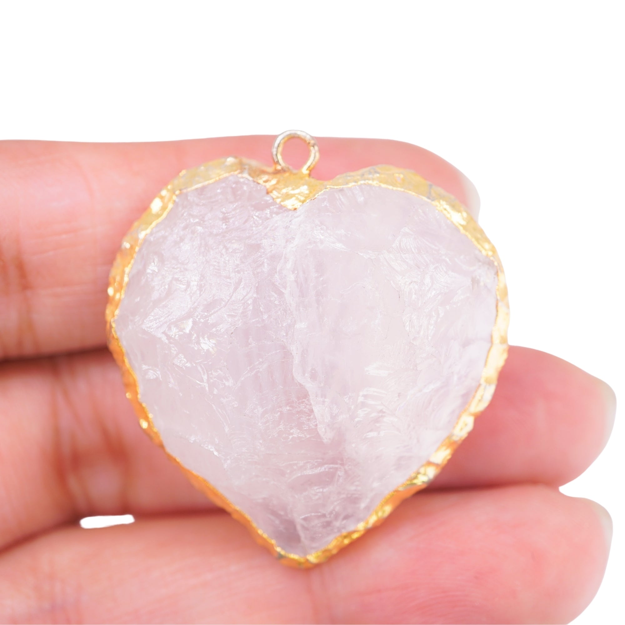 Crystal Quartz Hand Knapped Heart Shape Gemstone Gold Electroplated Charm Pendant