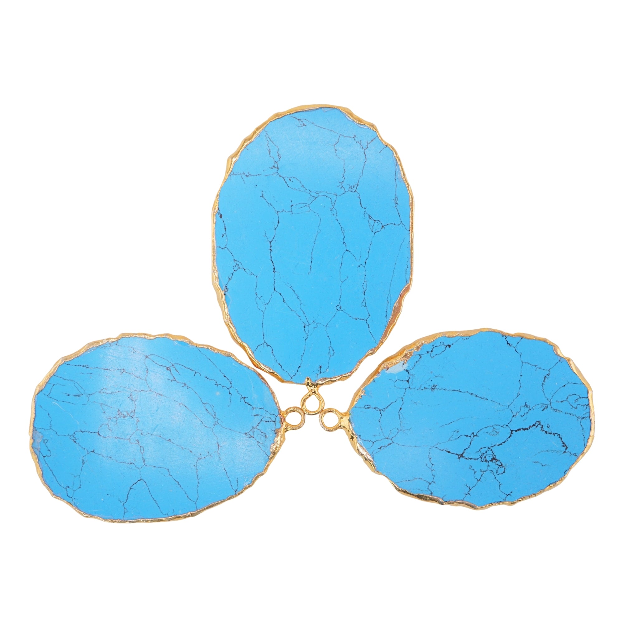 Turquoise With Black Matrix Manmade Flat Egg Shape Oval Gemstone Gold Electroplated Charm Pendant