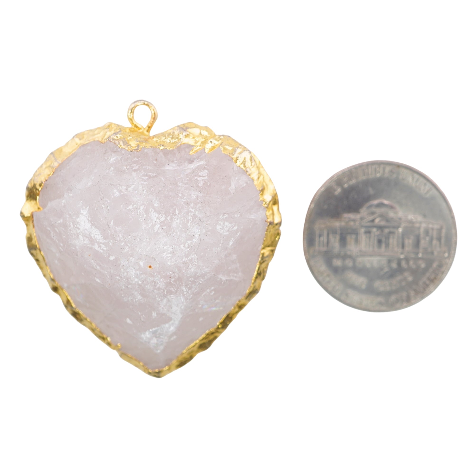 Crystal Quartz Hand Knapped Heart Shape Gemstone Gold Electroplated Charm Pendant