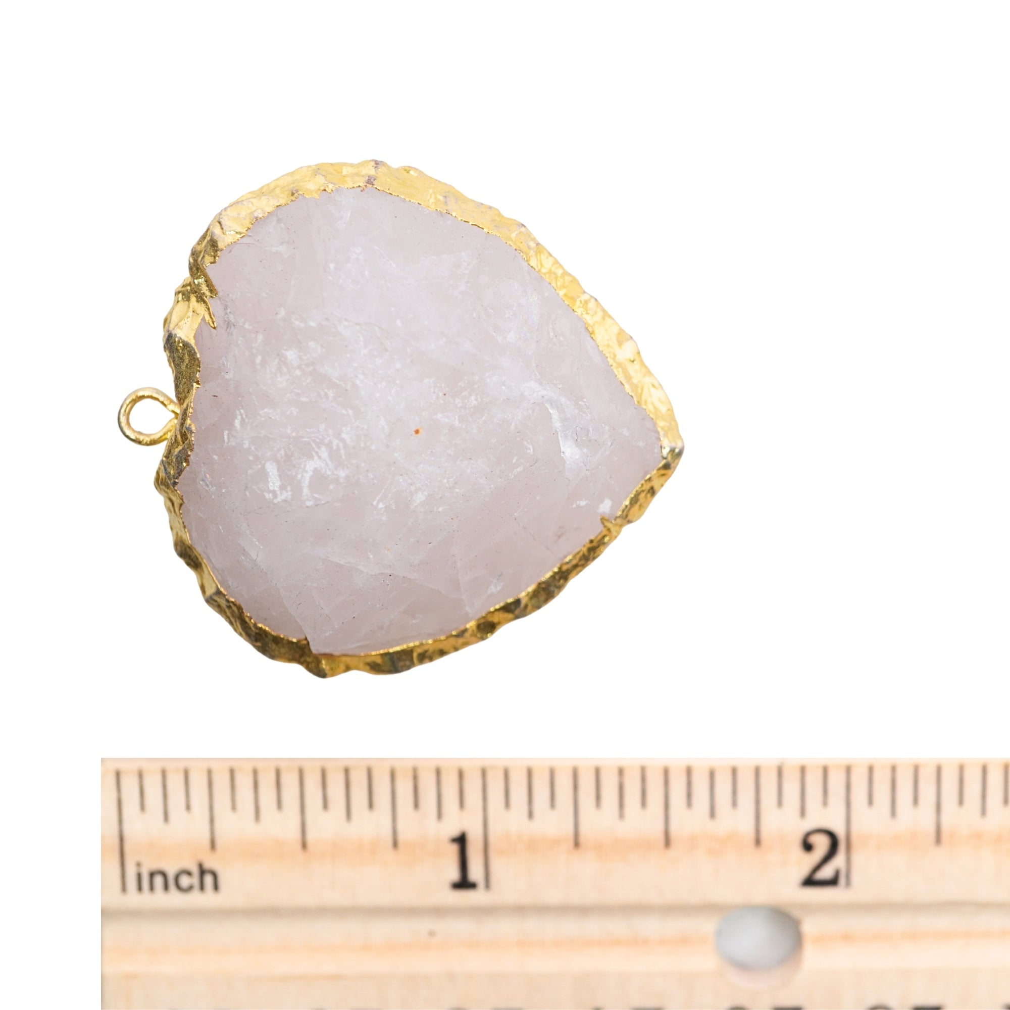 Crystal Quartz Hand Knapped Heart Shape Gemstone Gold Electroplated Charm Pendant