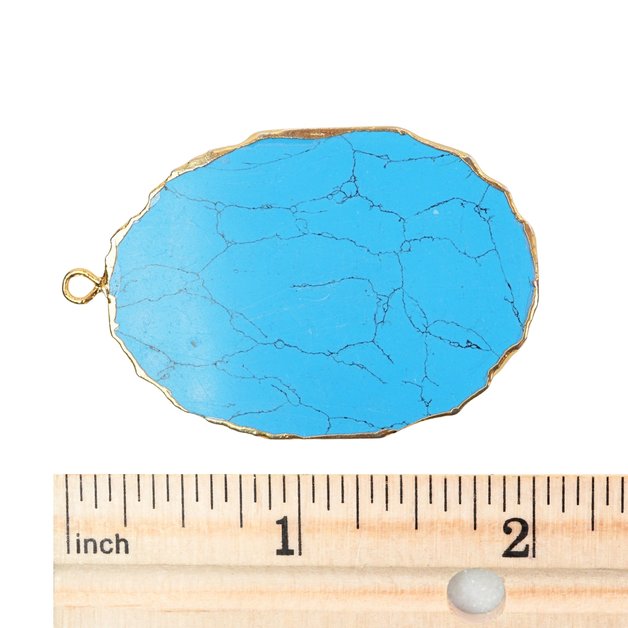 Turquoise With Black Matrix Manmade Flat Egg Shape Oval Gemstone Gold Electroplated Charm Pendant