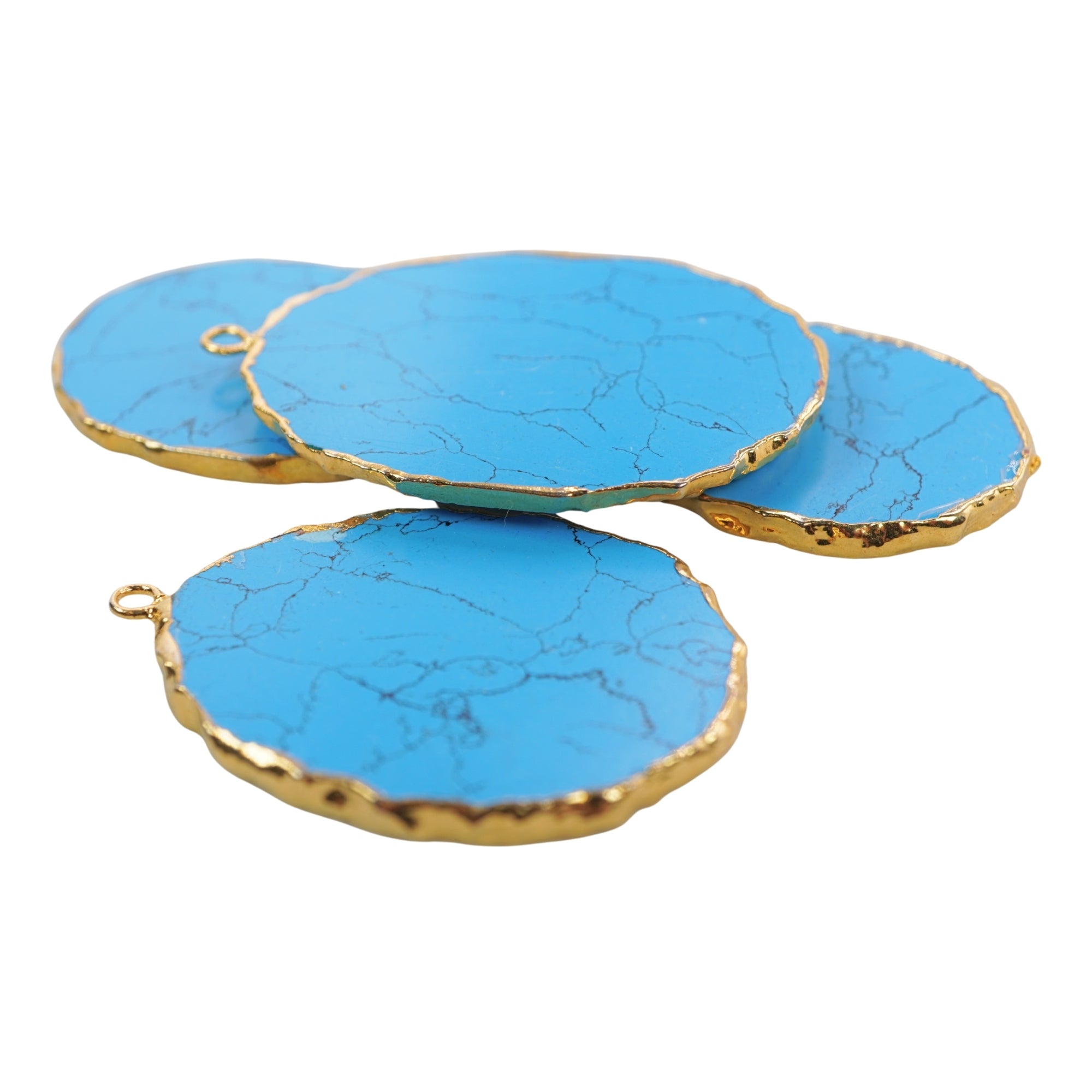 Turquoise With Black Matrix Manmade Flat Egg Shape Oval Gemstone Gold Electroplated Charm Pendant