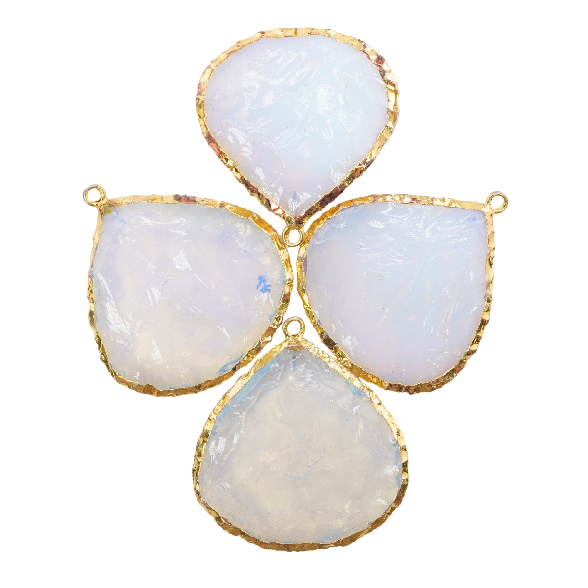 Opalite Big Heart Hand knapped Gold Electroplated Pendant Charm,  Jewelry Making Supply