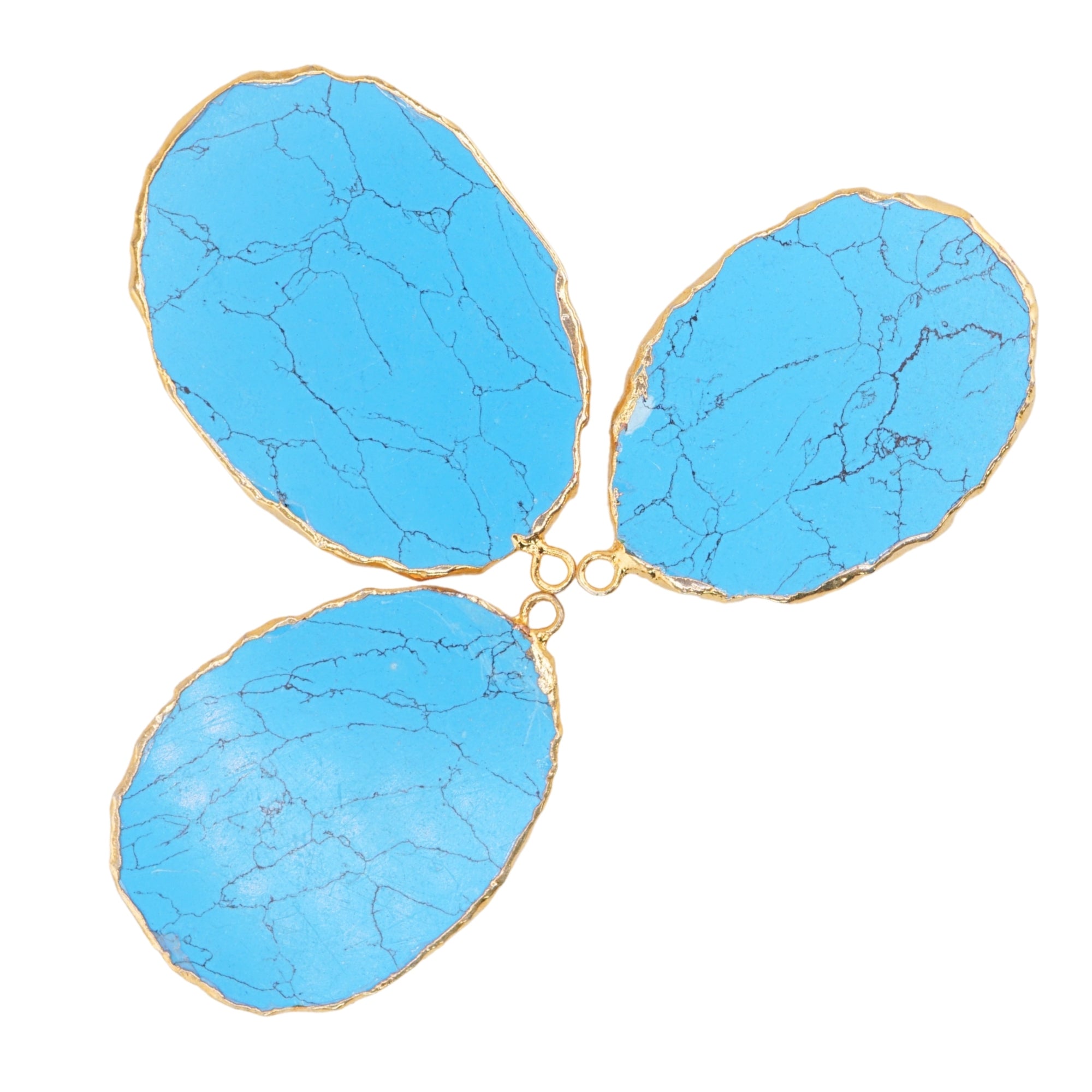 Turquoise With Black Matrix Manmade Flat Egg Shape Oval Gemstone Gold Electroplated Charm Pendant