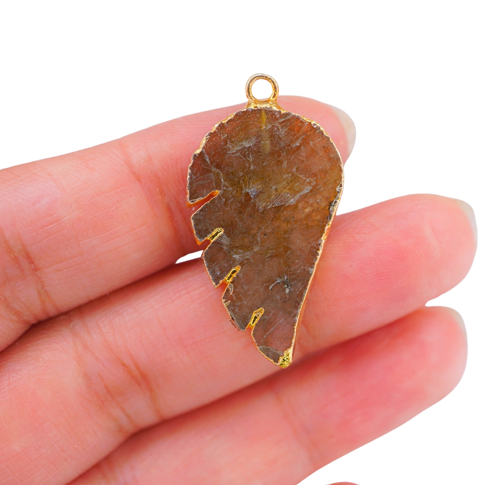 Labradorite Angel Wing Shape Gemstone Gold Electroplated Charm Pendant For Jewelry Making