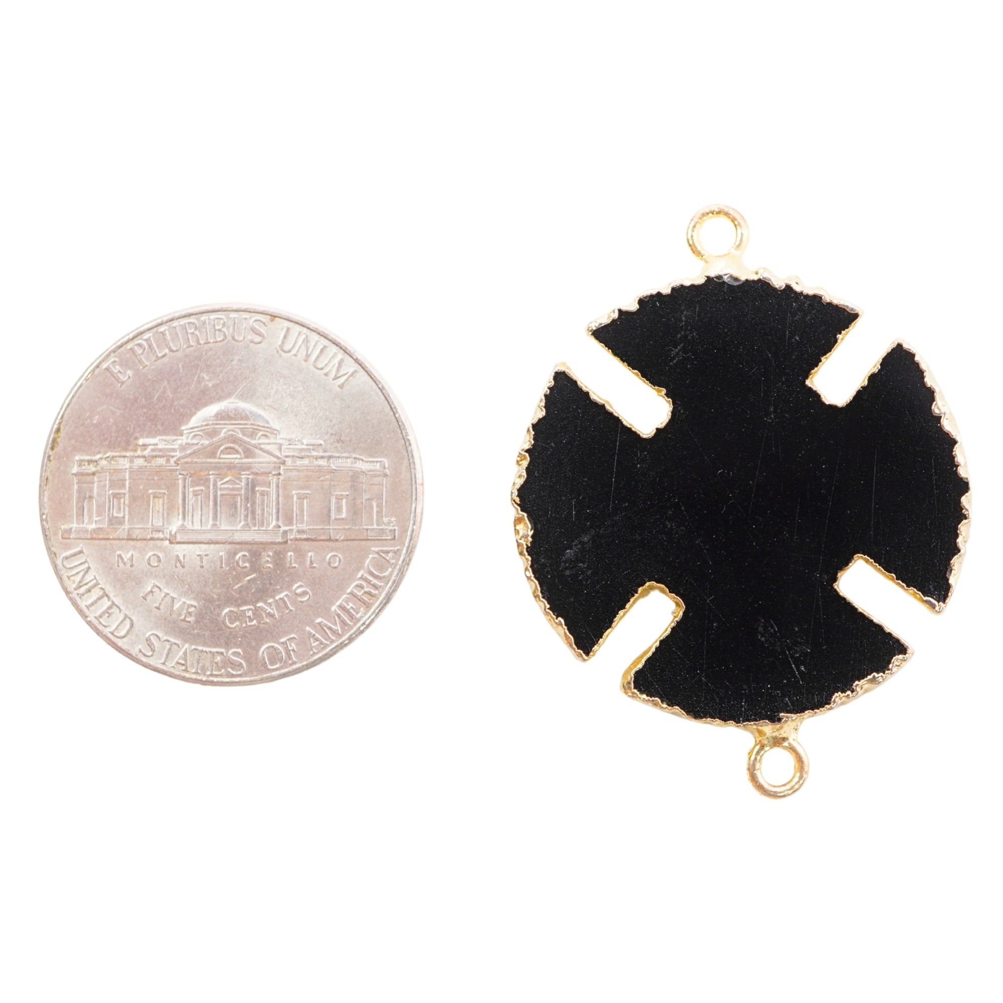 Black Onyx Viking Cross Shape Gemstone Gold Electroplated Charm Connector