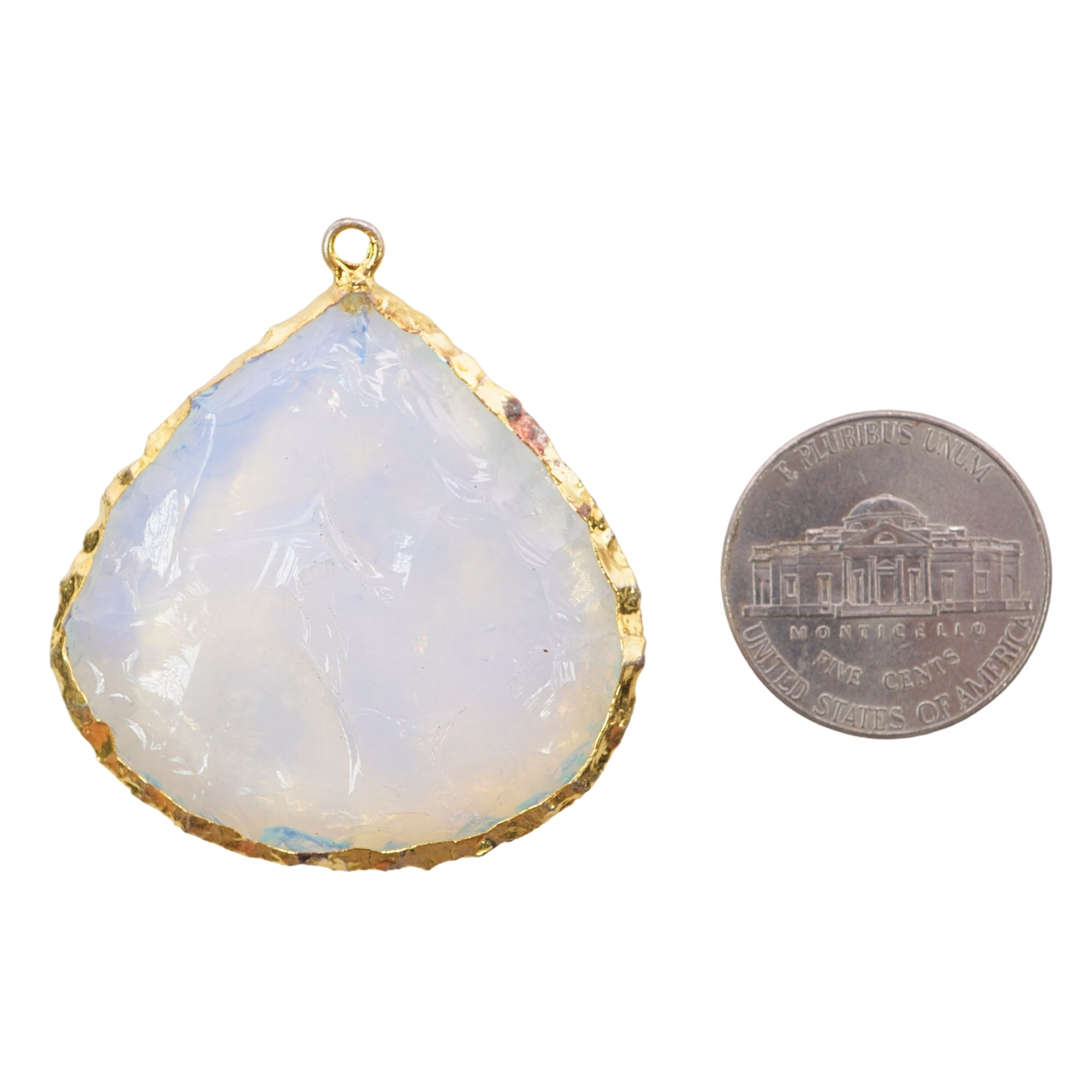 Opalite Big Heart Hand knapped Gold Electroplated Pendant Charm, Jewelry Making Supply