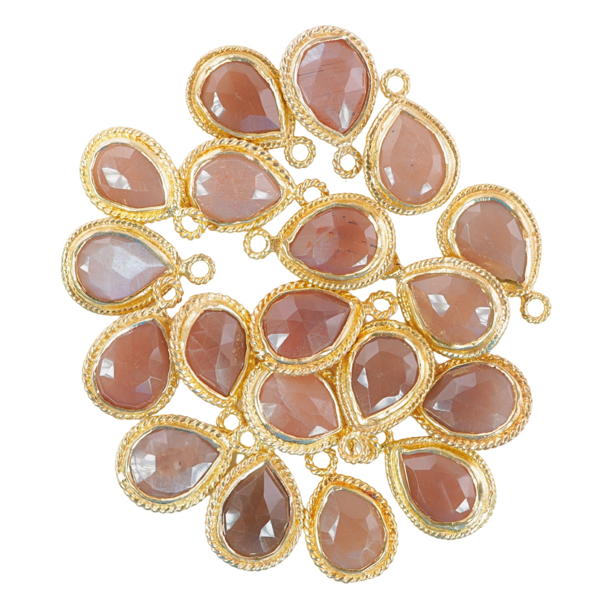 Chocolate Moonstone Pear Shape Gemstone Twisted Wire Gold Plated Finding Bezel Charm Pendant