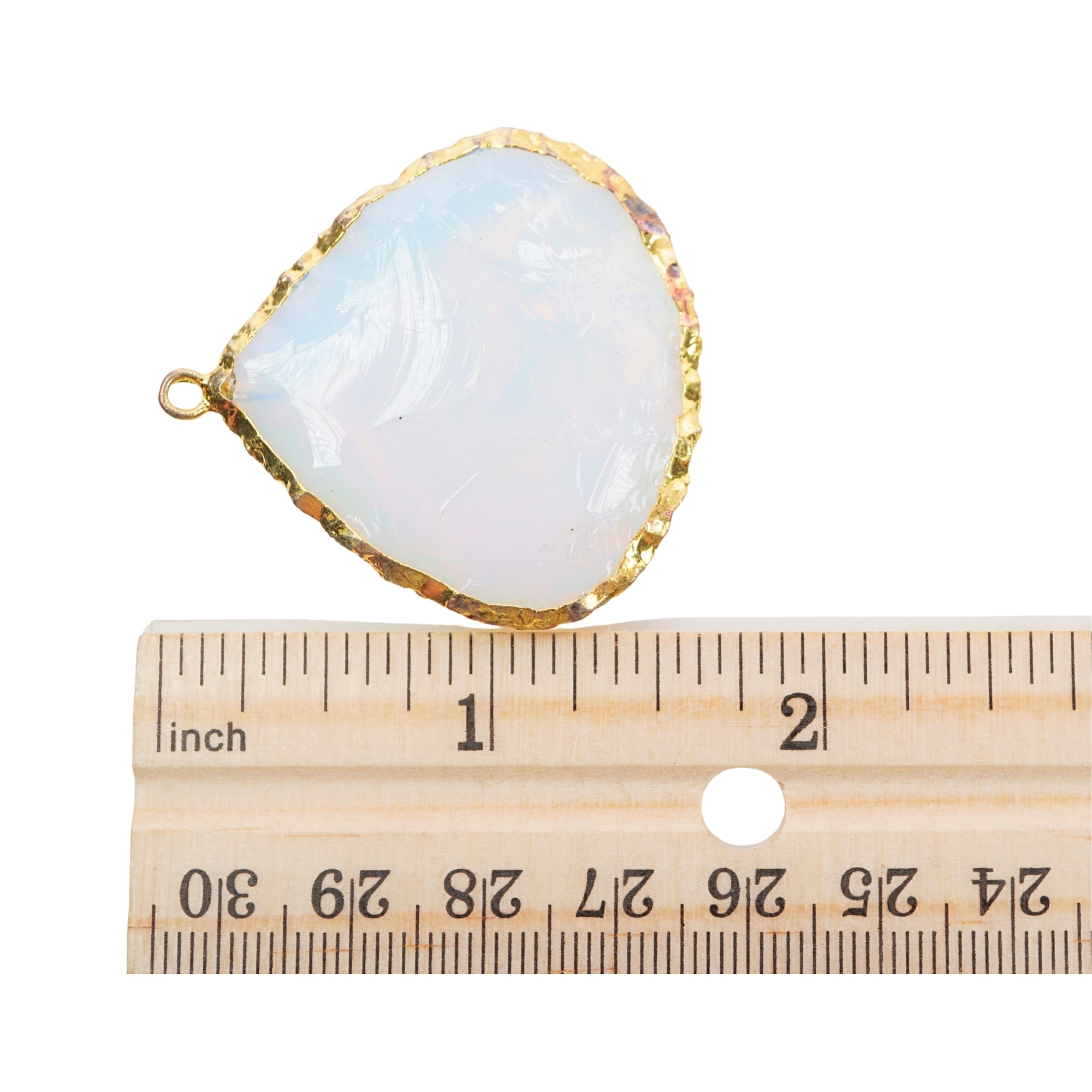 Opalite Big Heart Hand knapped Gold Electroplated Pendant Charm, Jewelry Making Supply