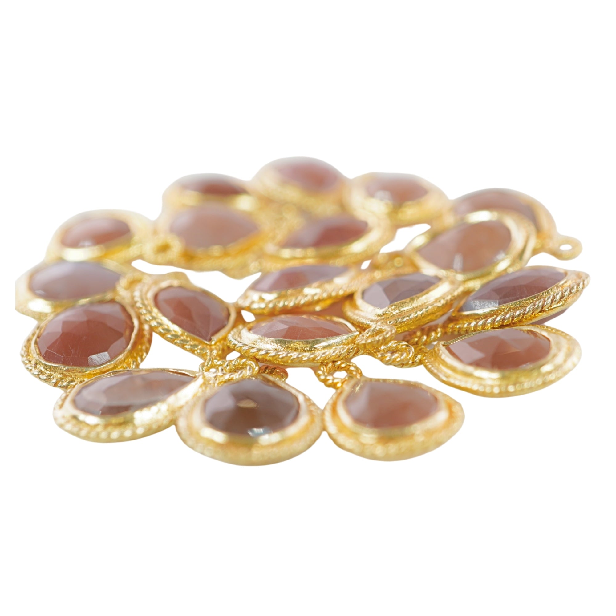 Chocolate Moonstone Pear Shape Gemstone Twisted Wire Gold Plated Finding Bezel Charm Pendant