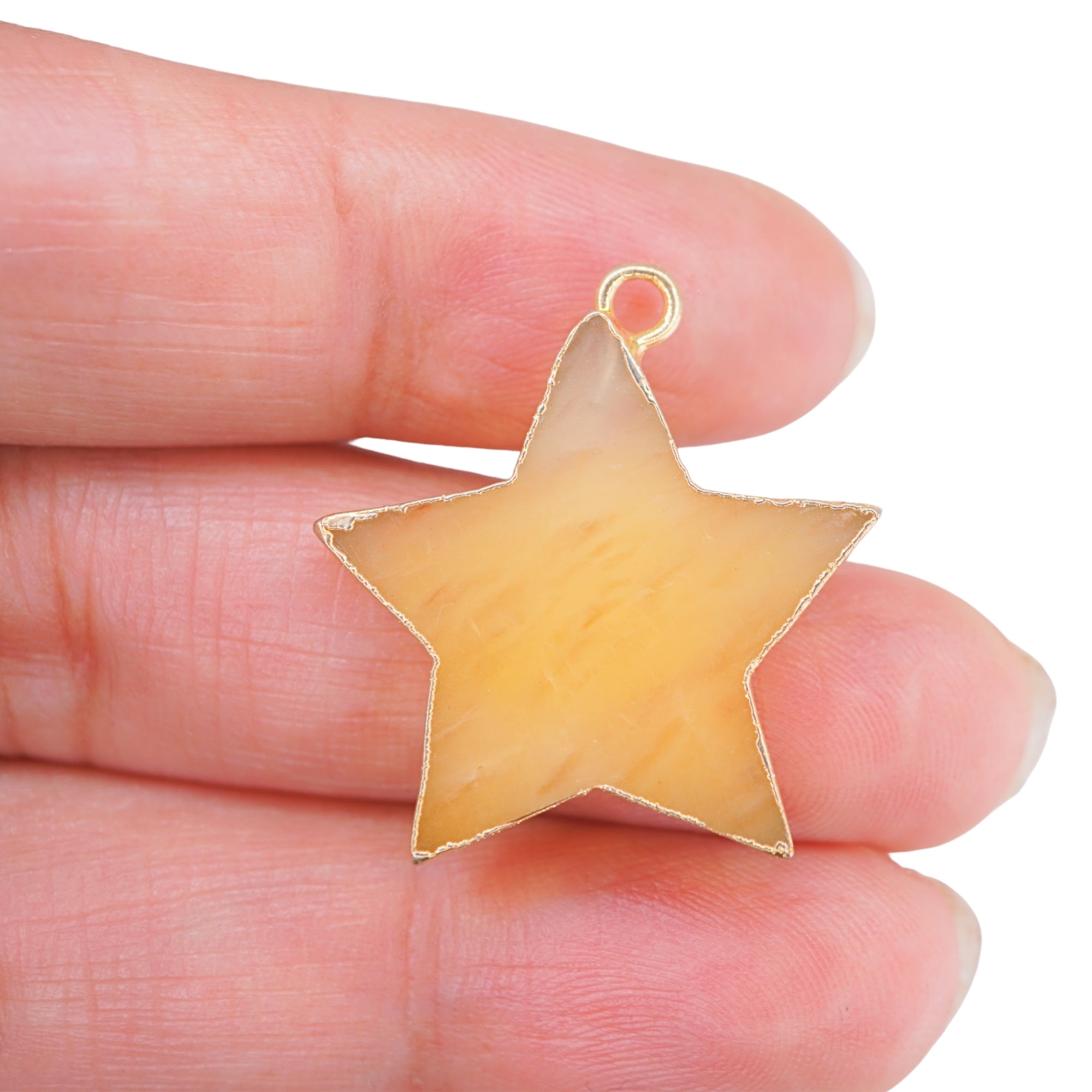 Yellow Aventurine Smooth Star Shape Gemstone Gold Electroplated Charm Pendant