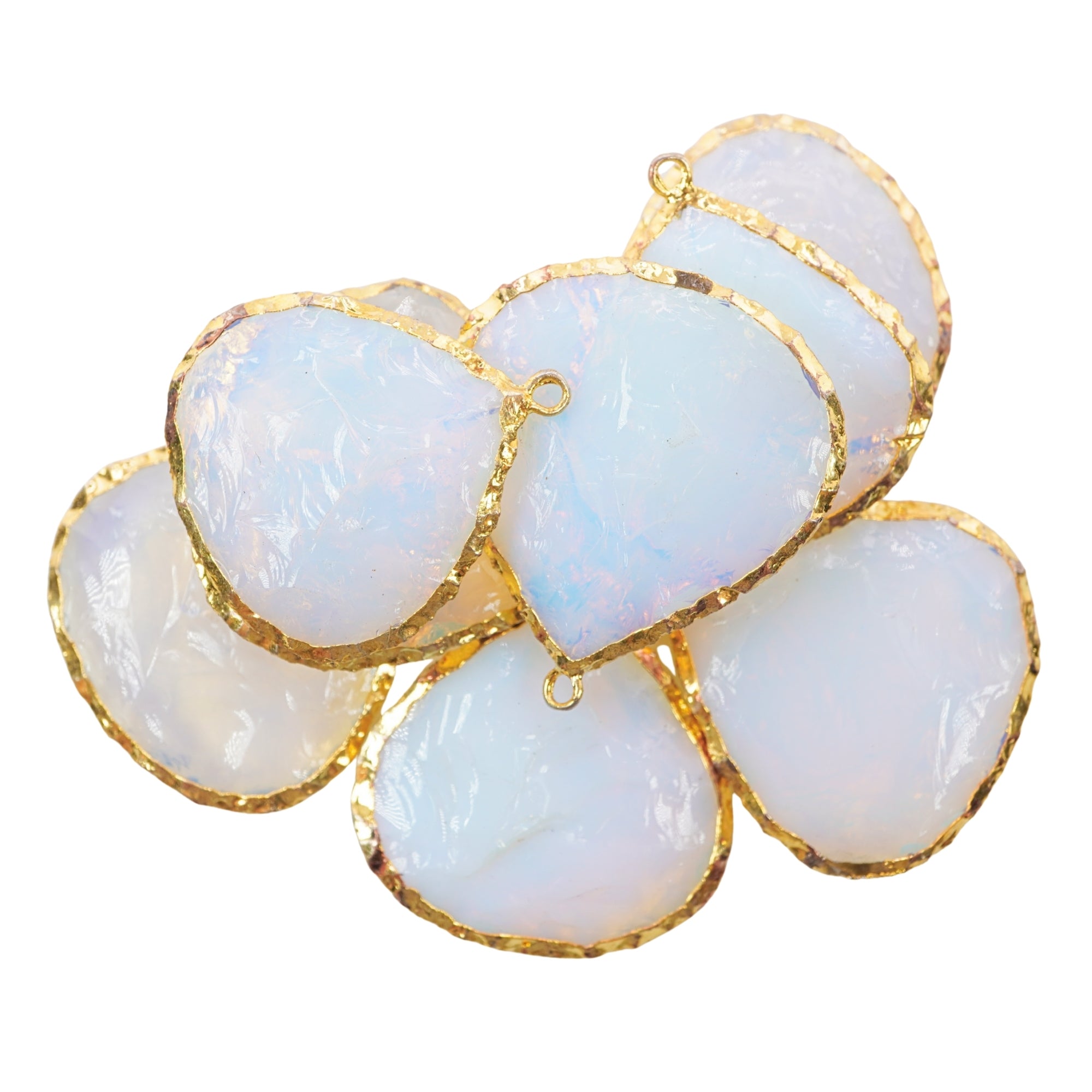 Opalite Big Heart Hand knapped Gold Electroplated Pendant Charm,  Jewelry Making Supply