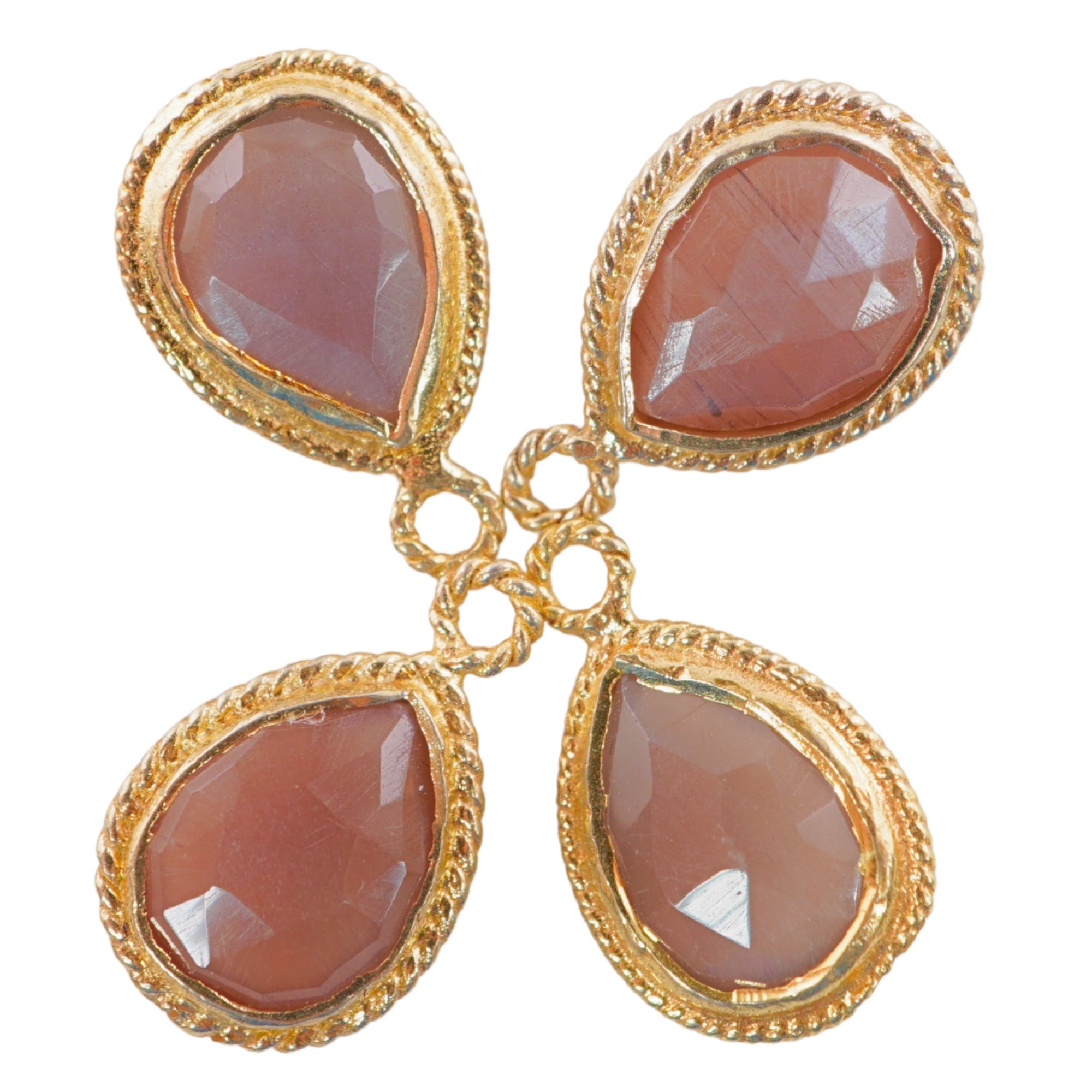 Chocolate Moonstone Pear Shape Gemstone Twisted Wire Gold Plated Finding Bezel Charm Pendant