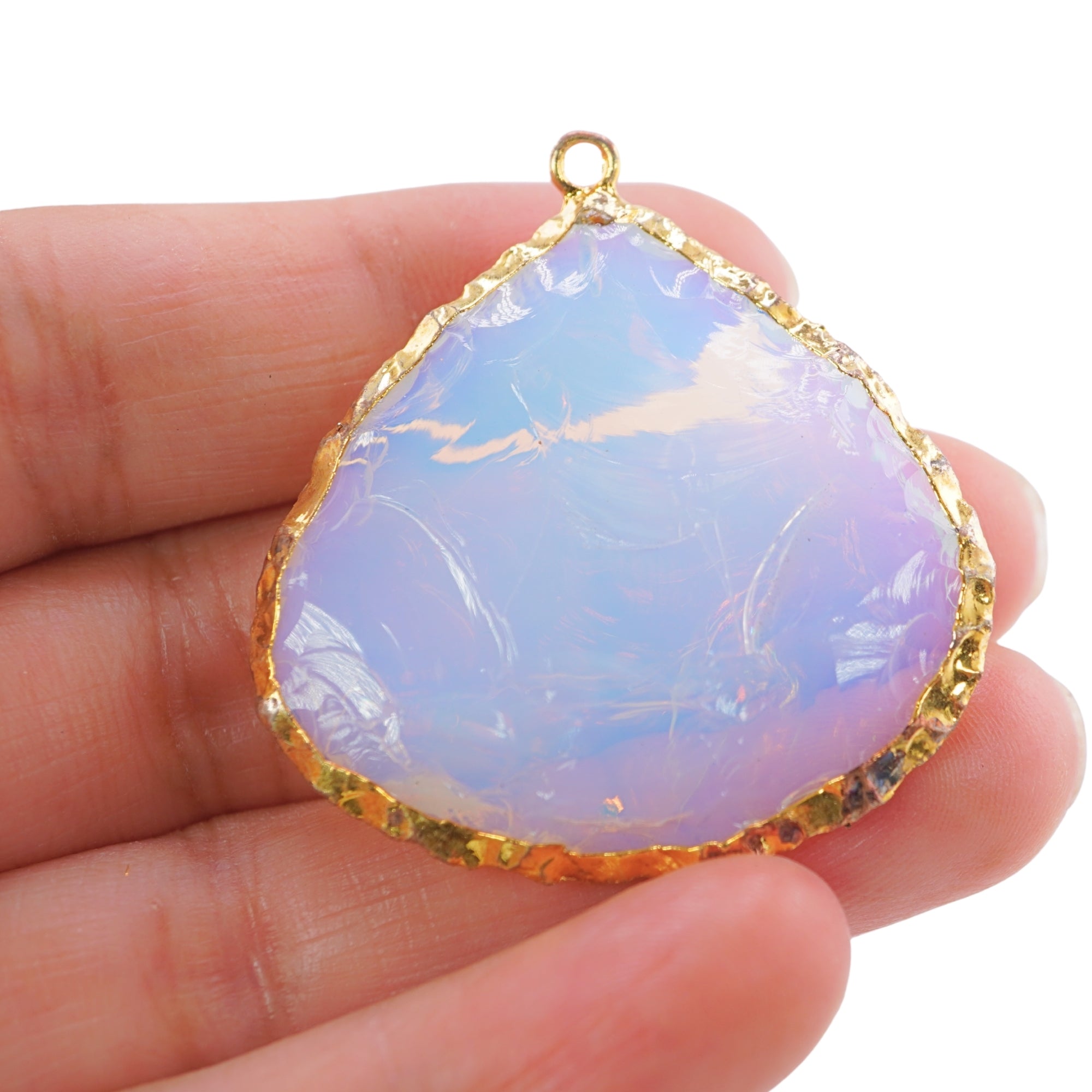 Opalite Big Heart Hand knapped Gold Electroplated Pendant Charm, Jewelry Making Supply