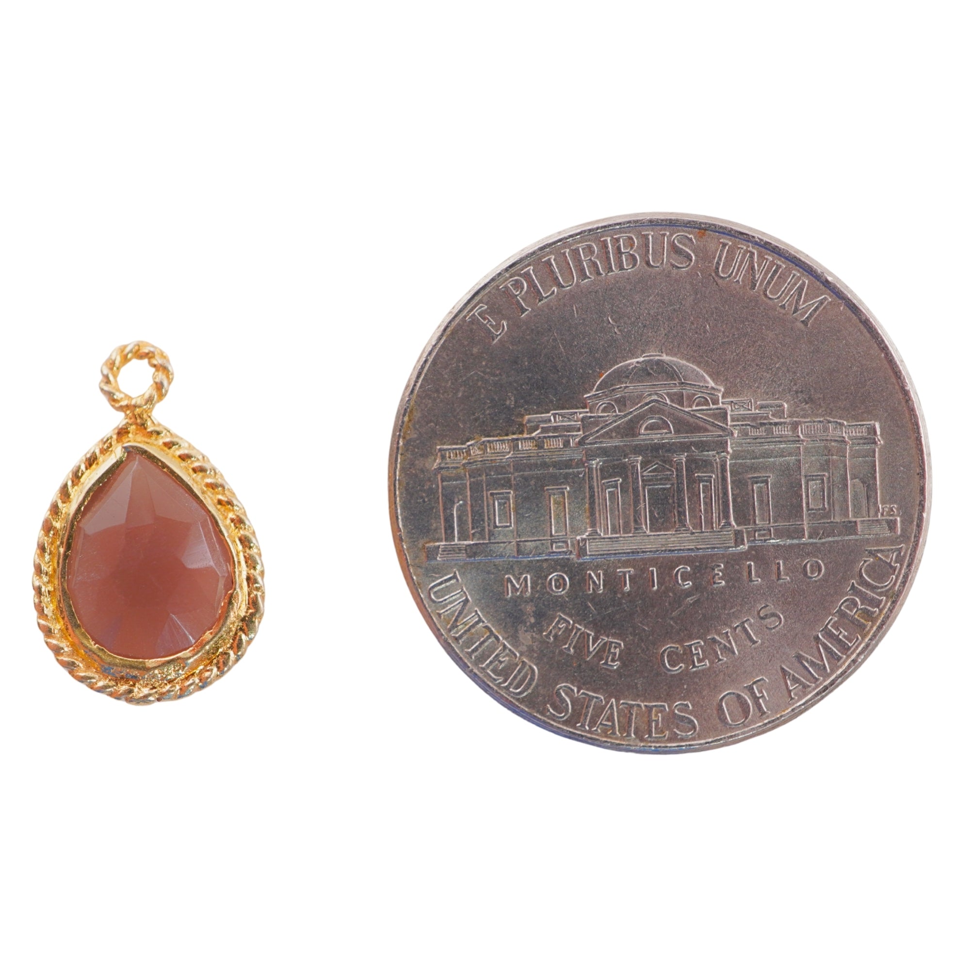 Chocolate Moonstone Pear Shape Gemstone Twisted Wire Gold Plated Finding Bezel Charm Pendant