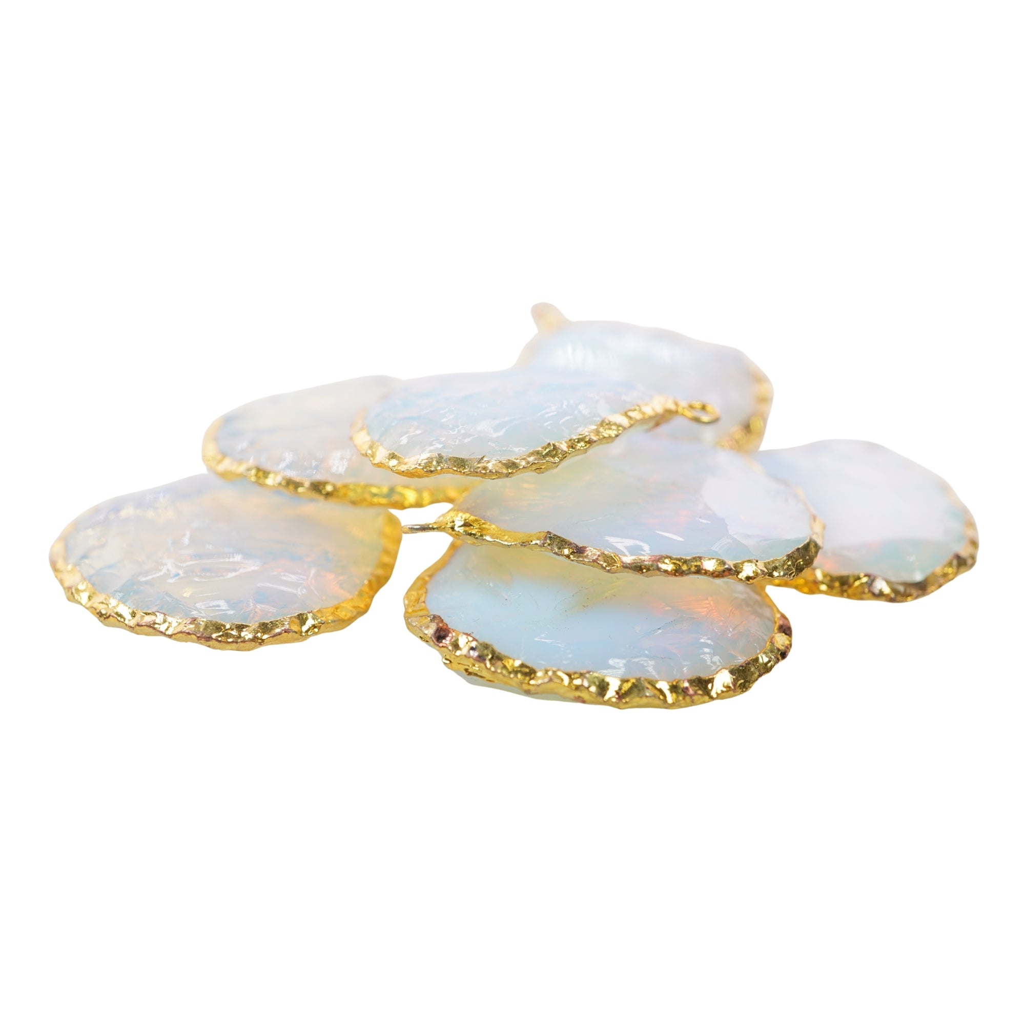 Opalite Big Heart Hand knapped Gold Electroplated Pendant Charm, Jewelry Making Supply