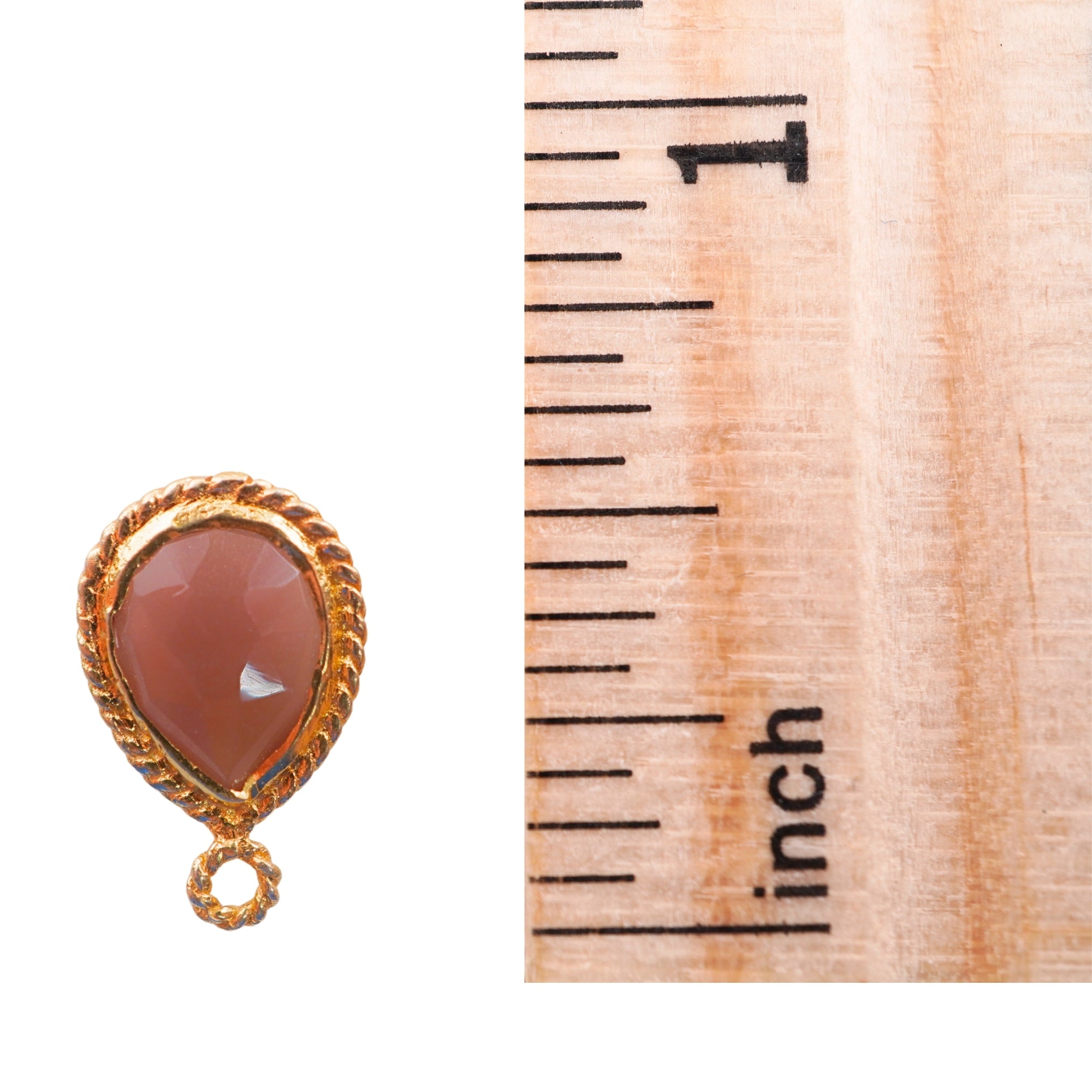 Chocolate Moonstone Pear Shape Gemstone Twisted Wire Gold Plated Finding Bezel Charm Pendant