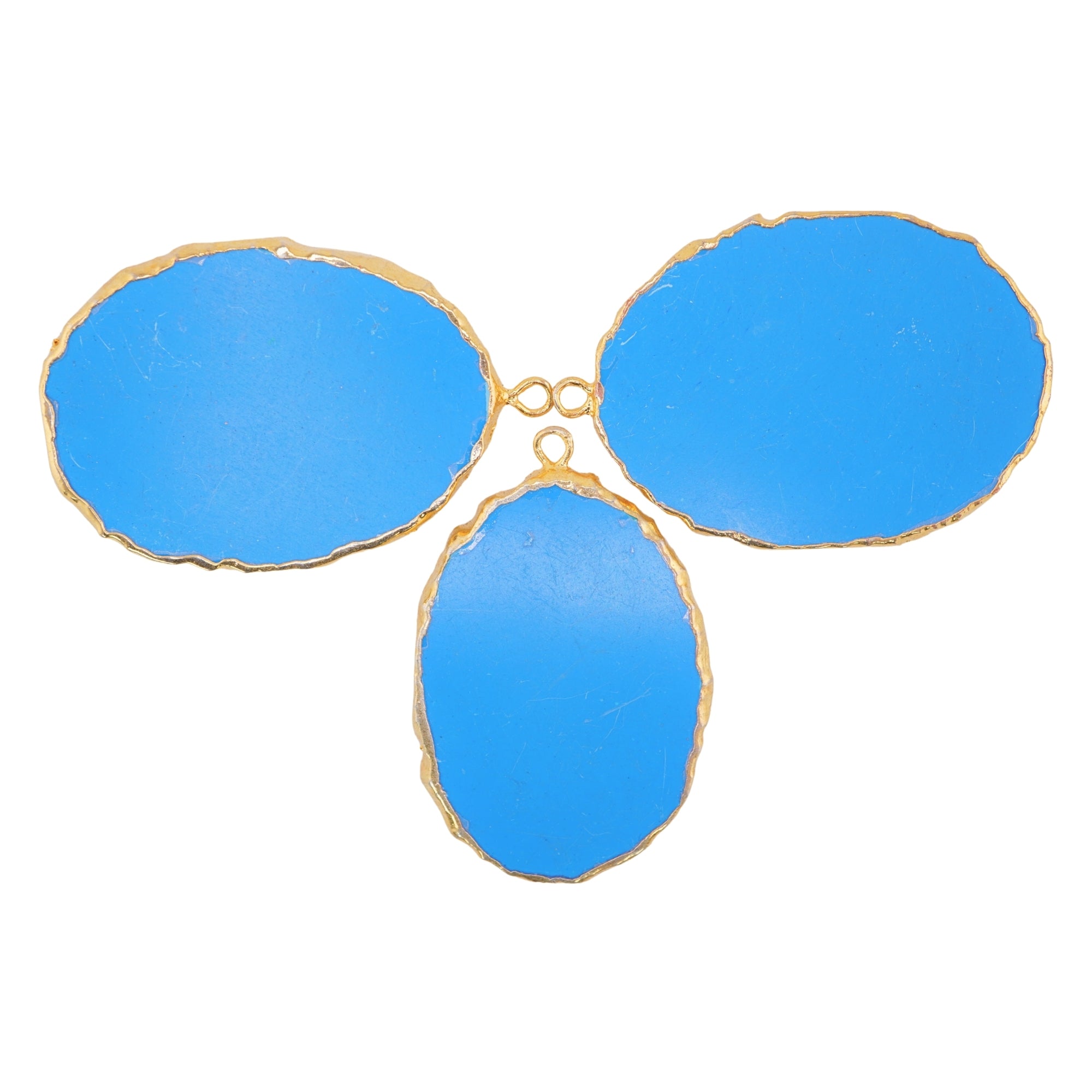 Turquoise Manmade Flat Egg Shape Oval Gemstone Gold Electroplated Charm Pendant