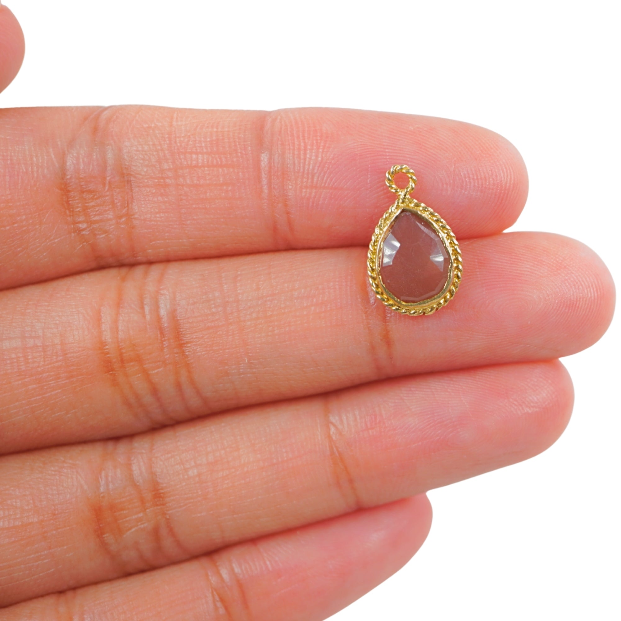 Chocolate Moonstone Pear Shape Gemstone Twisted Wire Gold Plated Finding Bezel Charm Pendant