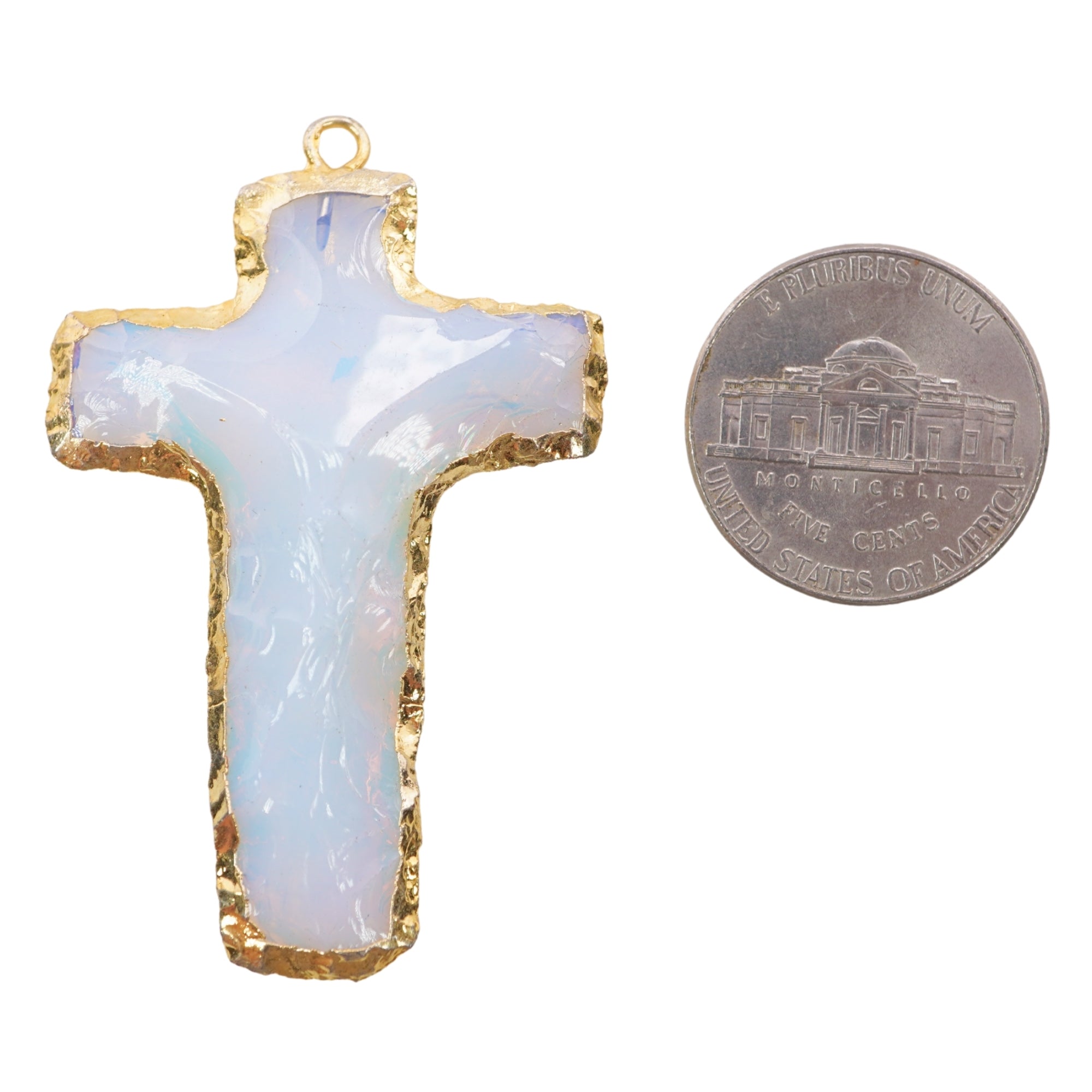 Opalite Cross Shape Gemstone Gold Electroplate Charm Pendant For Jewelry Making