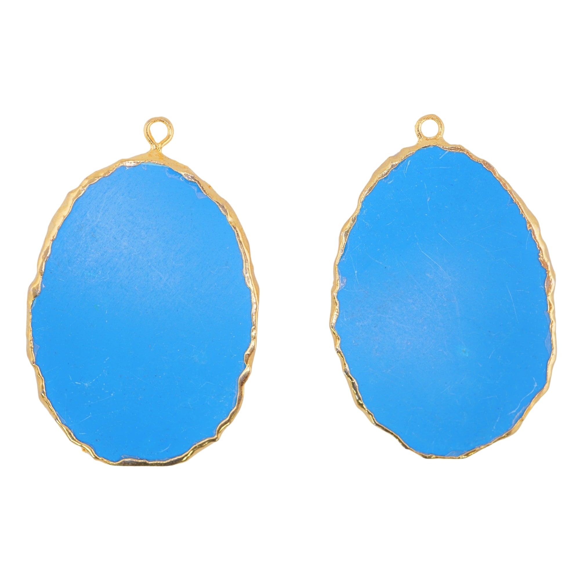 Turquoise Manmade Flat Egg Shape Oval Gemstone Gold Electroplated Charm Pendant