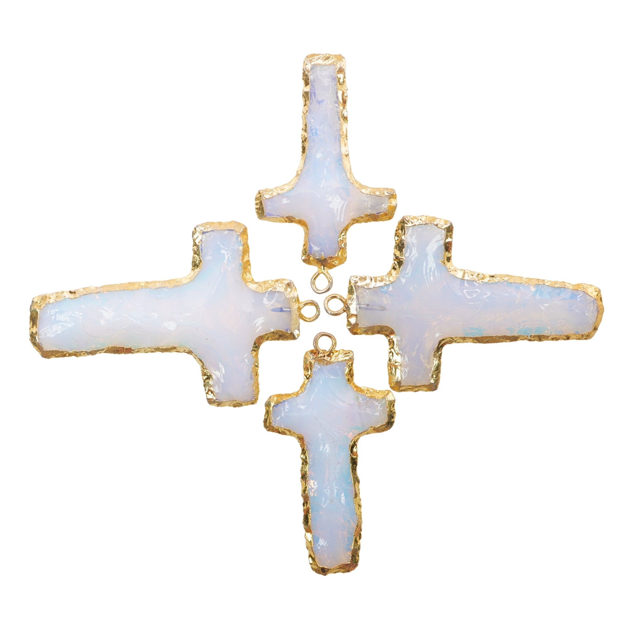Opalite Cross Shape Gemstone Gold Electroplate Charm Pendant For Jewelry Making