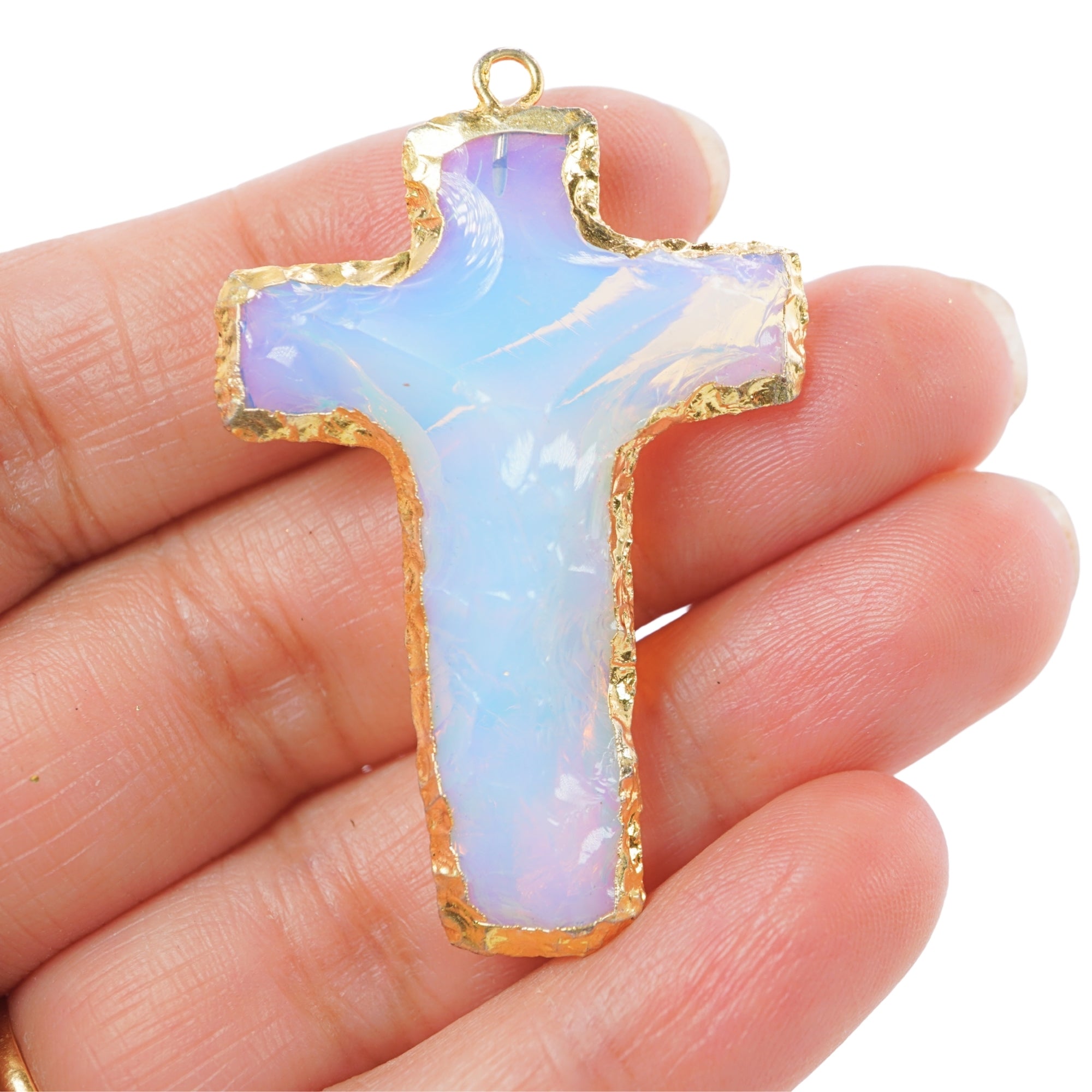 Opalite Cross Shape Gemstone Gold Electroplate Charm Pendant For Jewelry Making