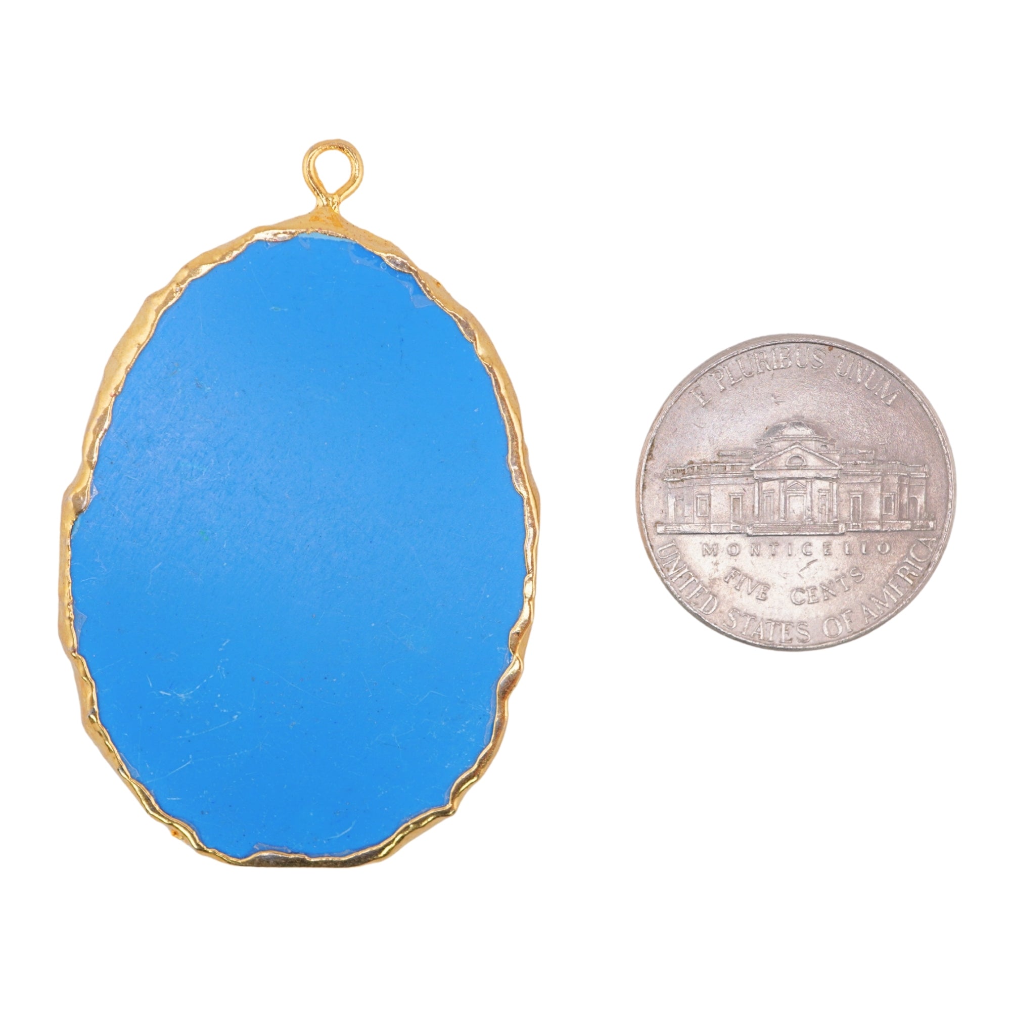 Turquoise Manmade Flat Egg Shape Oval Gemstone Gold Electroplated Charm Pendant