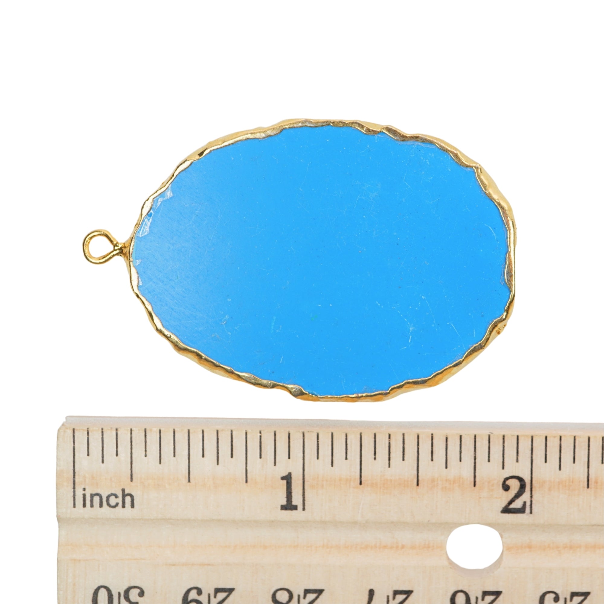 Turquoise Manmade Flat Egg Shape Oval Gemstone Gold Electroplated Charm Pendant
