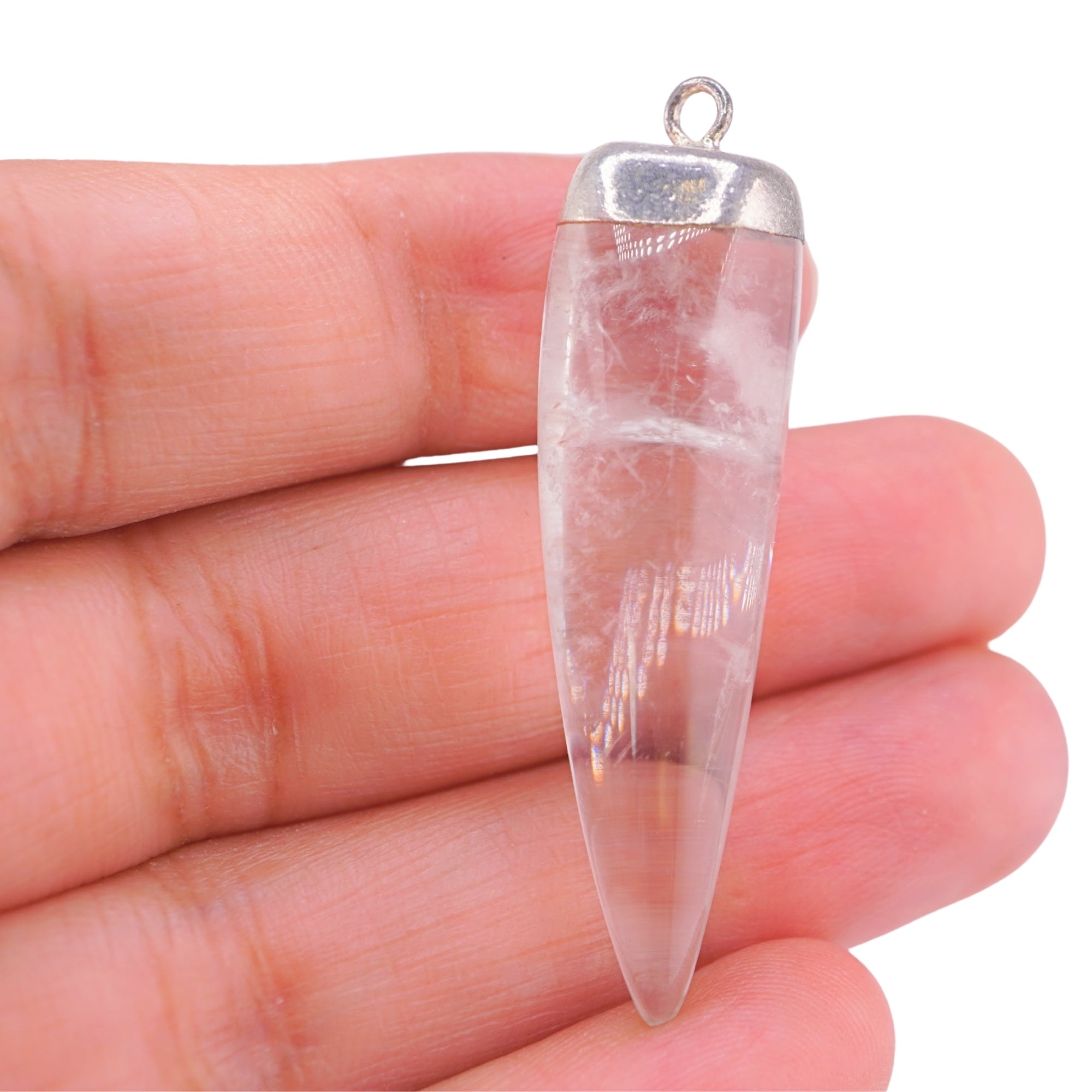 Crystal Quartz Tooth Shape Silver Electroplated Pendant Charm
