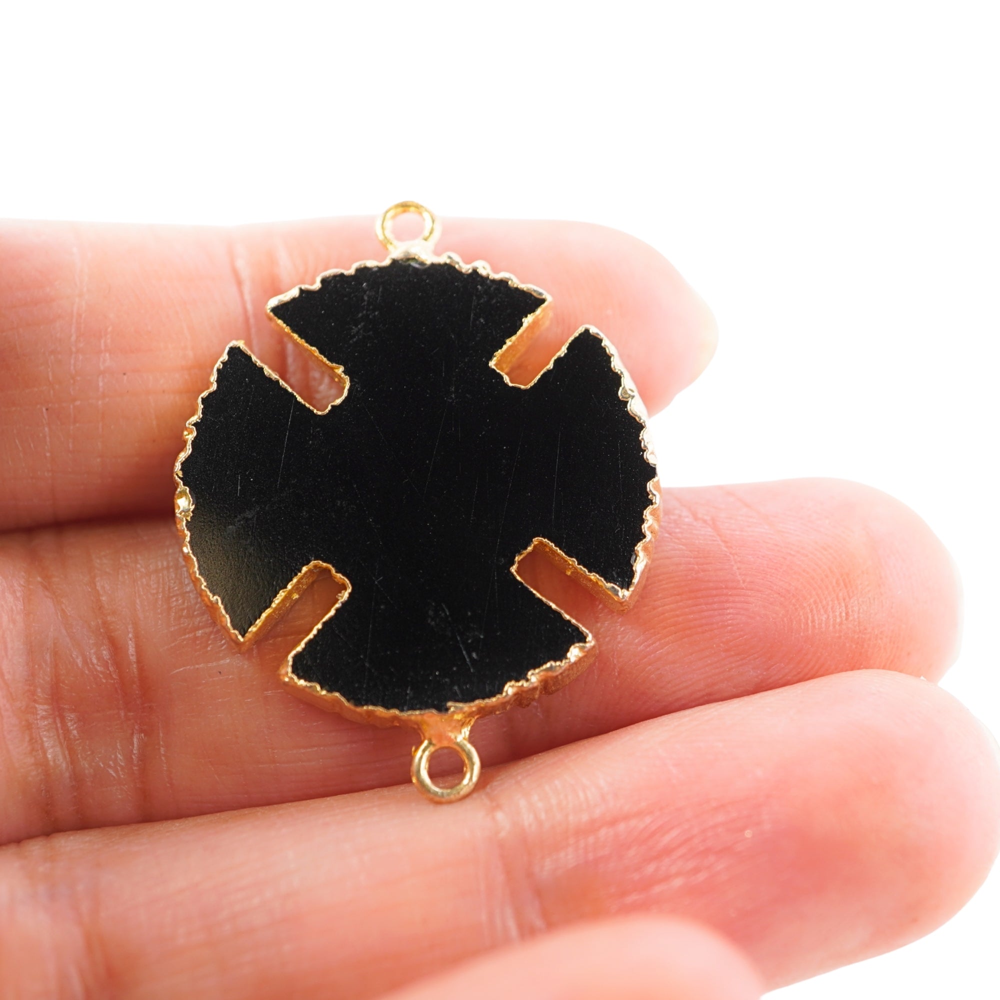 Black Onyx Viking Cross Shape Gemstone Gold Electroplated Charm Connector