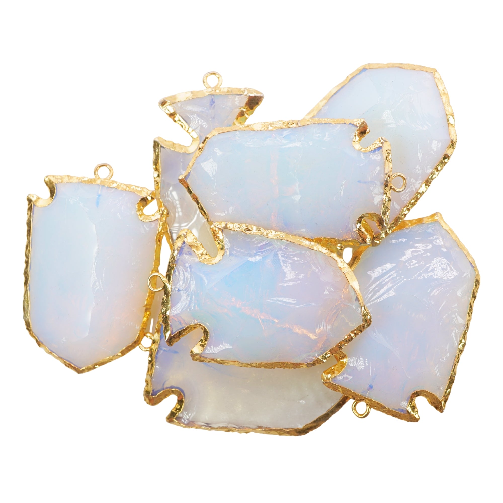 Opalite Broad Arrowhead Shape Gemstone Gold Electroplated Charm Pendant For Jewelry Making
