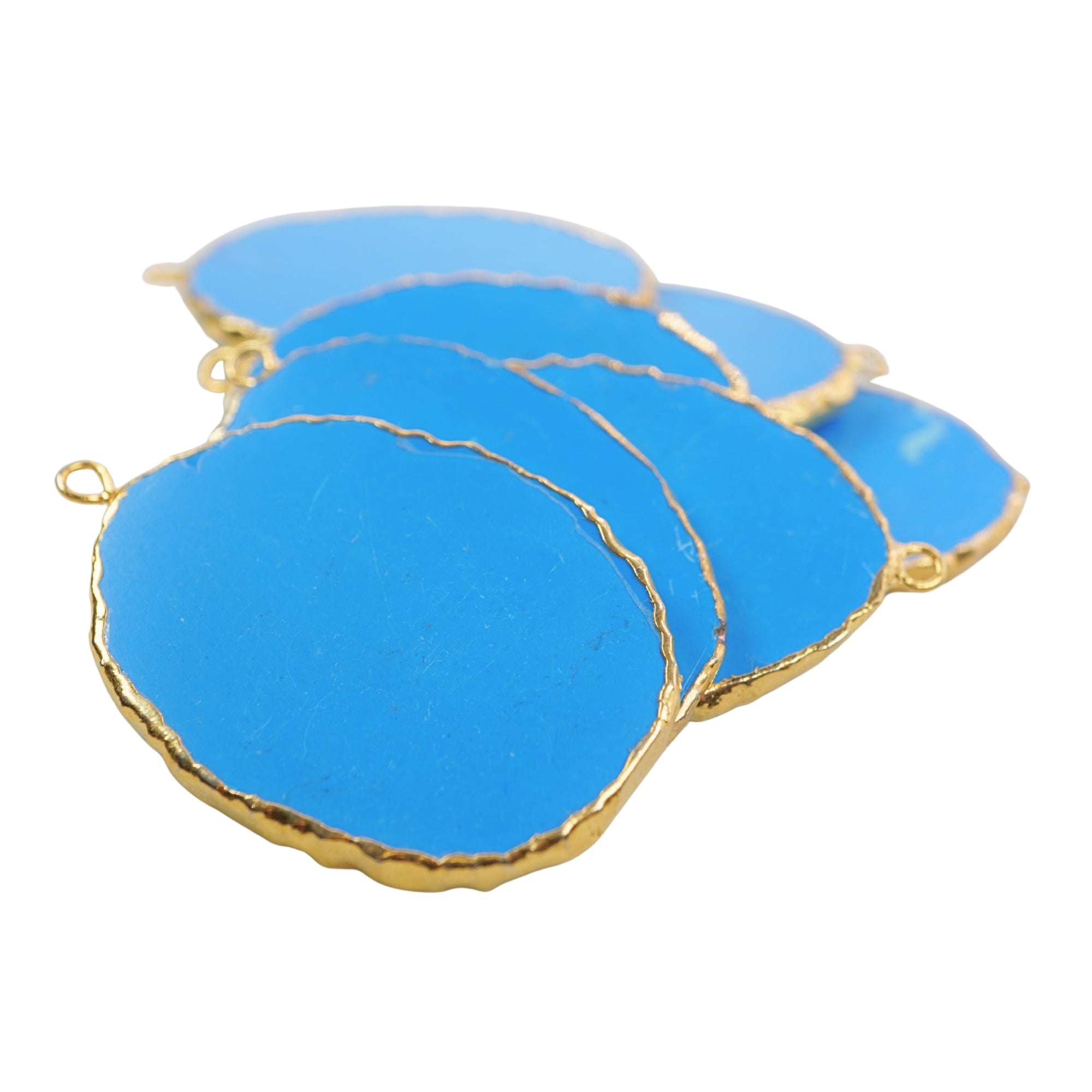 Turquoise Manmade Flat Egg Shape Oval Gemstone Gold Electroplated Charm Pendant