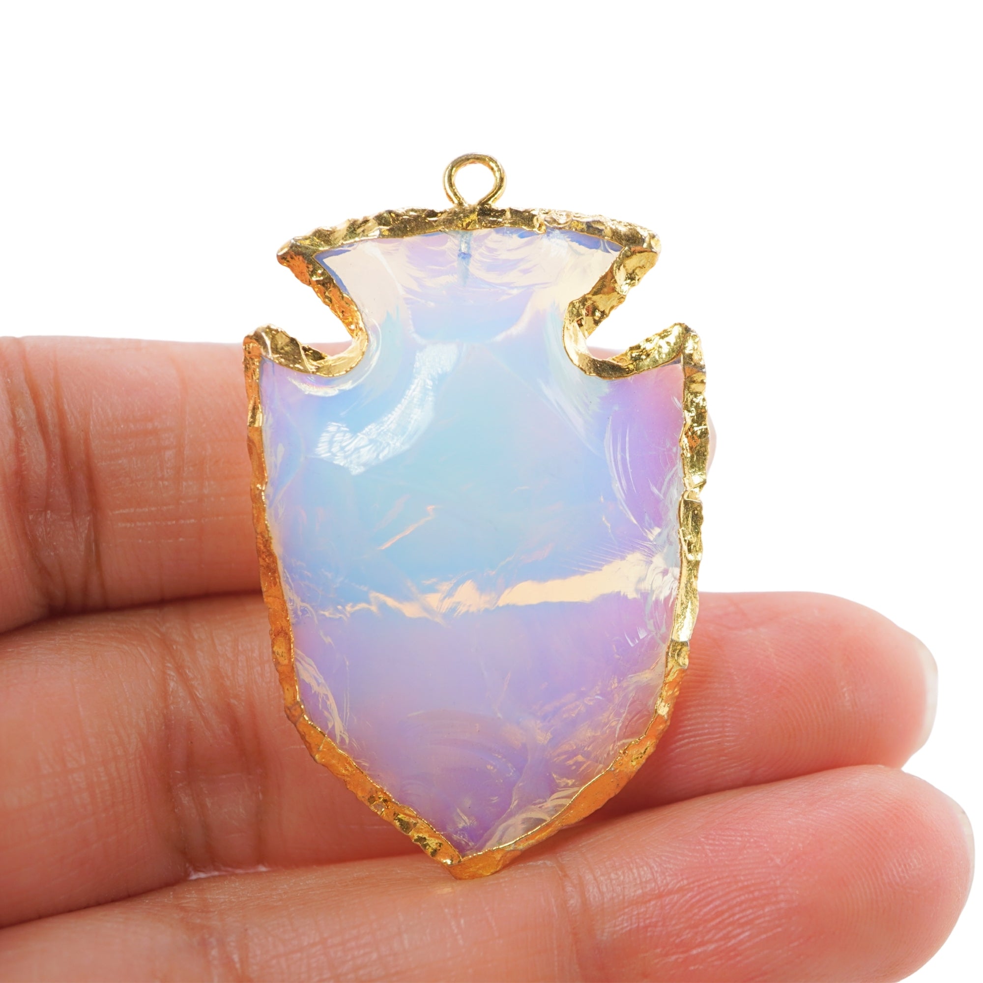 Opalite Broad Arrowhead Shape Gemstone Gold Electroplated Charm Pendant For Jewelry Making