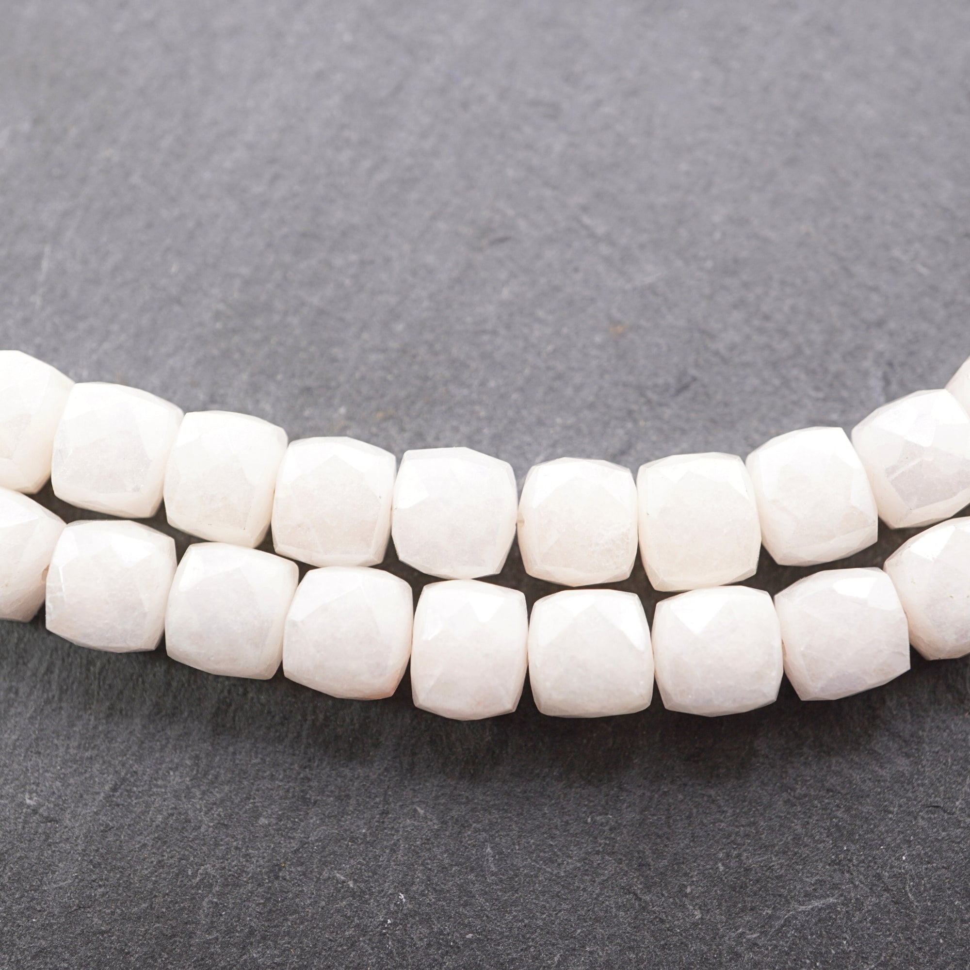 Milky Quartz Mystic Coated Faceted Box Shape Strand Beads