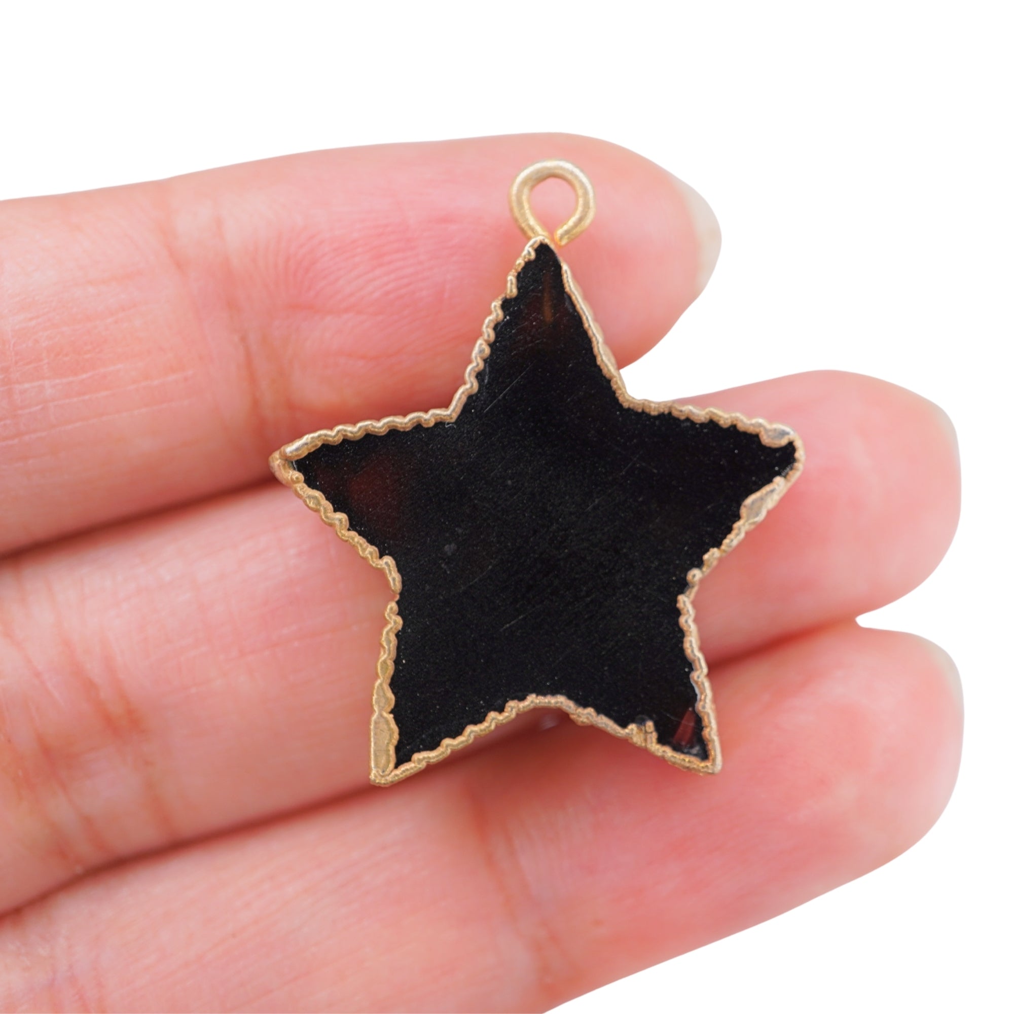 Black Banded Agate Carved Star Gemstone Gold Electroplated Pendant Charm 22.5 MM To 38.5 MM