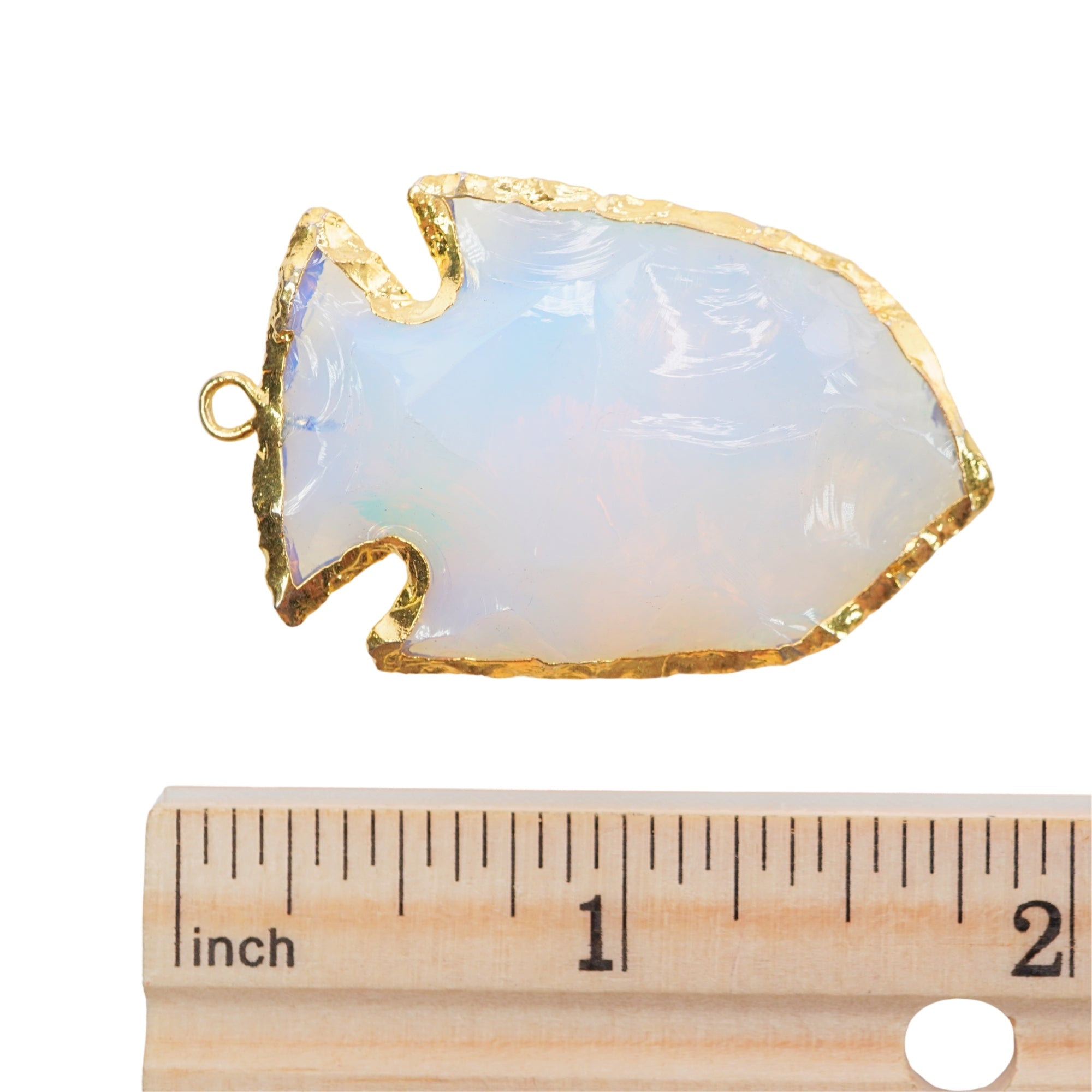 Opalite Broad Arrowhead Shape Gemstone Gold Electroplated Charm Pendant For Jewelry Making