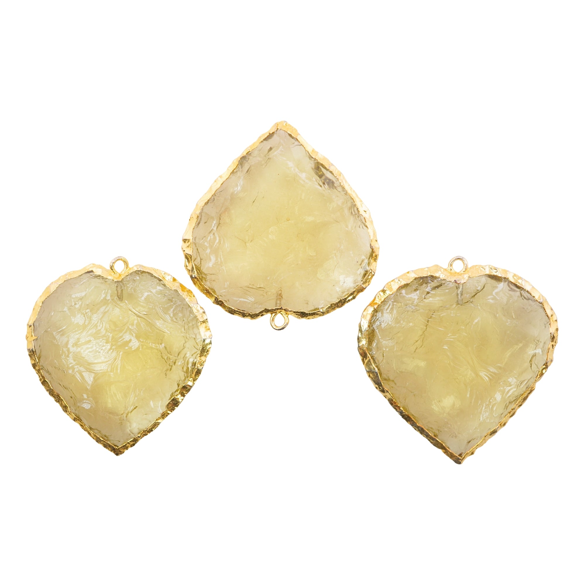 Lemon Hydro Quartz Heart Shape Gemstone Gold Electroplated Charm Pendant