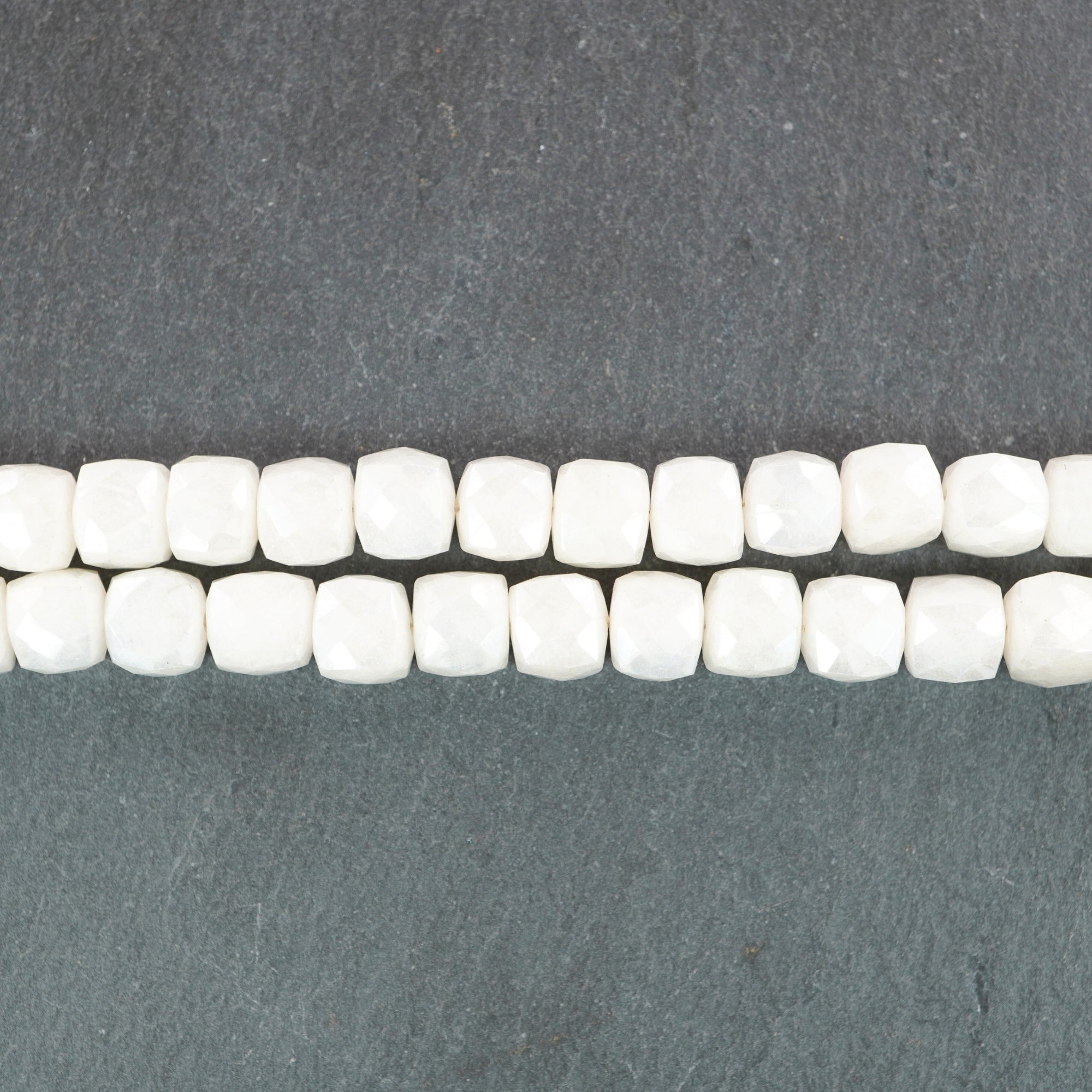 Milky Quartz Mystic Coated Faceted Box Shape Strand Beads