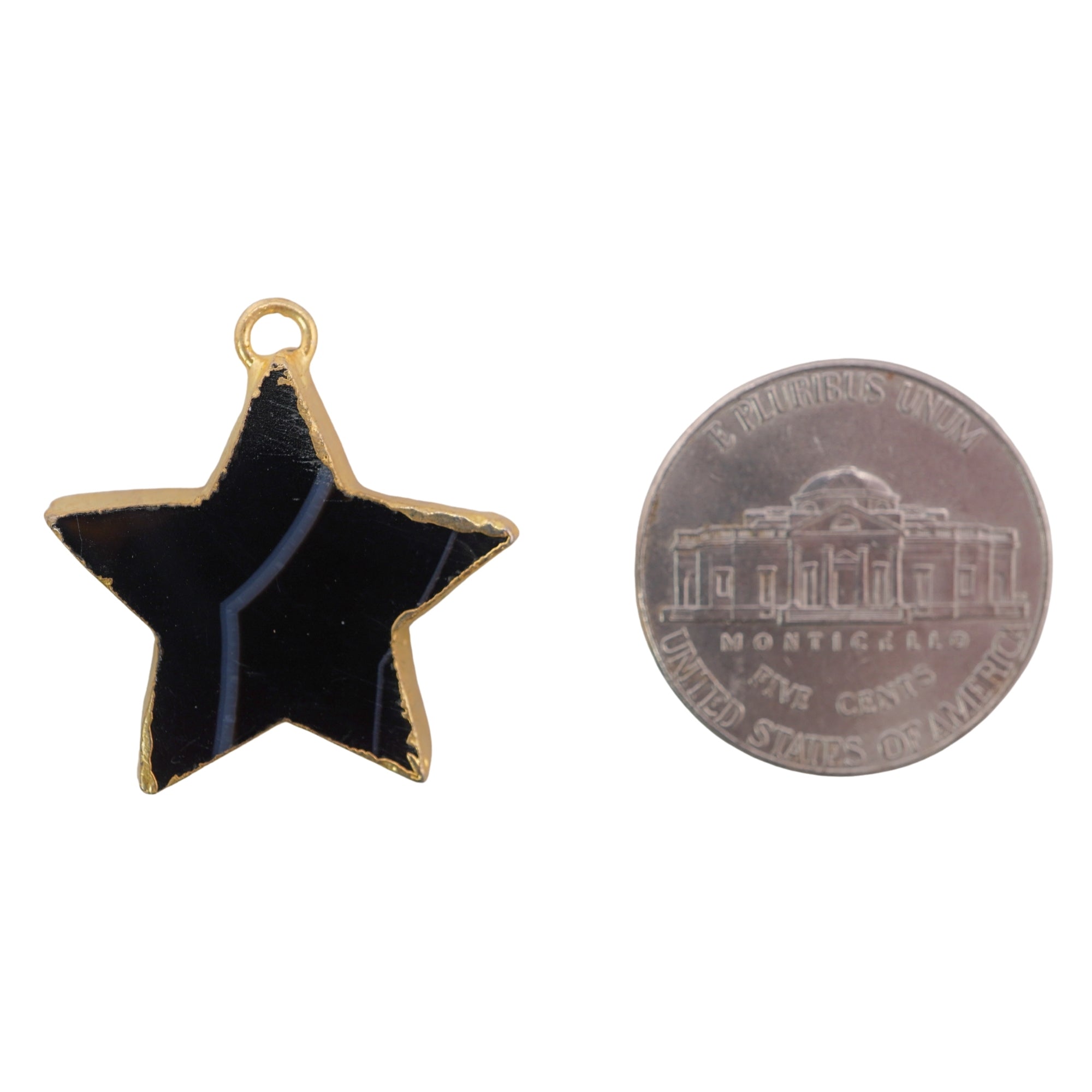Black Banded Agate Carved Star Gemstone Gold Electroplated Pendant Charm 22.5 MM To 38.5 MM