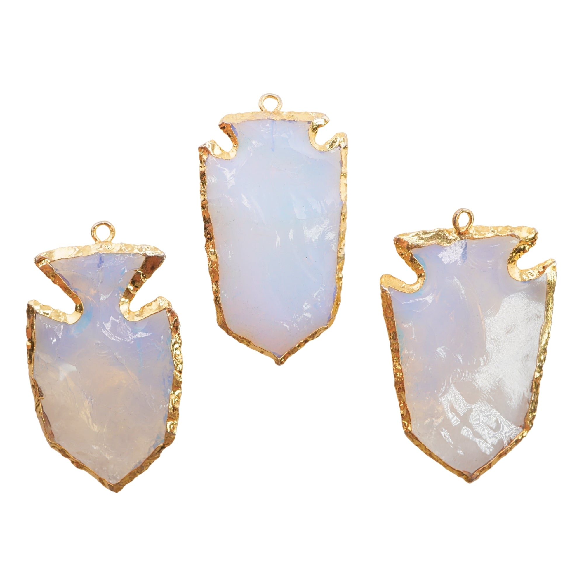 Opalite Broad Arrowhead Shape Gemstone Gold Electroplated Charm Pendant For Jewelry Making