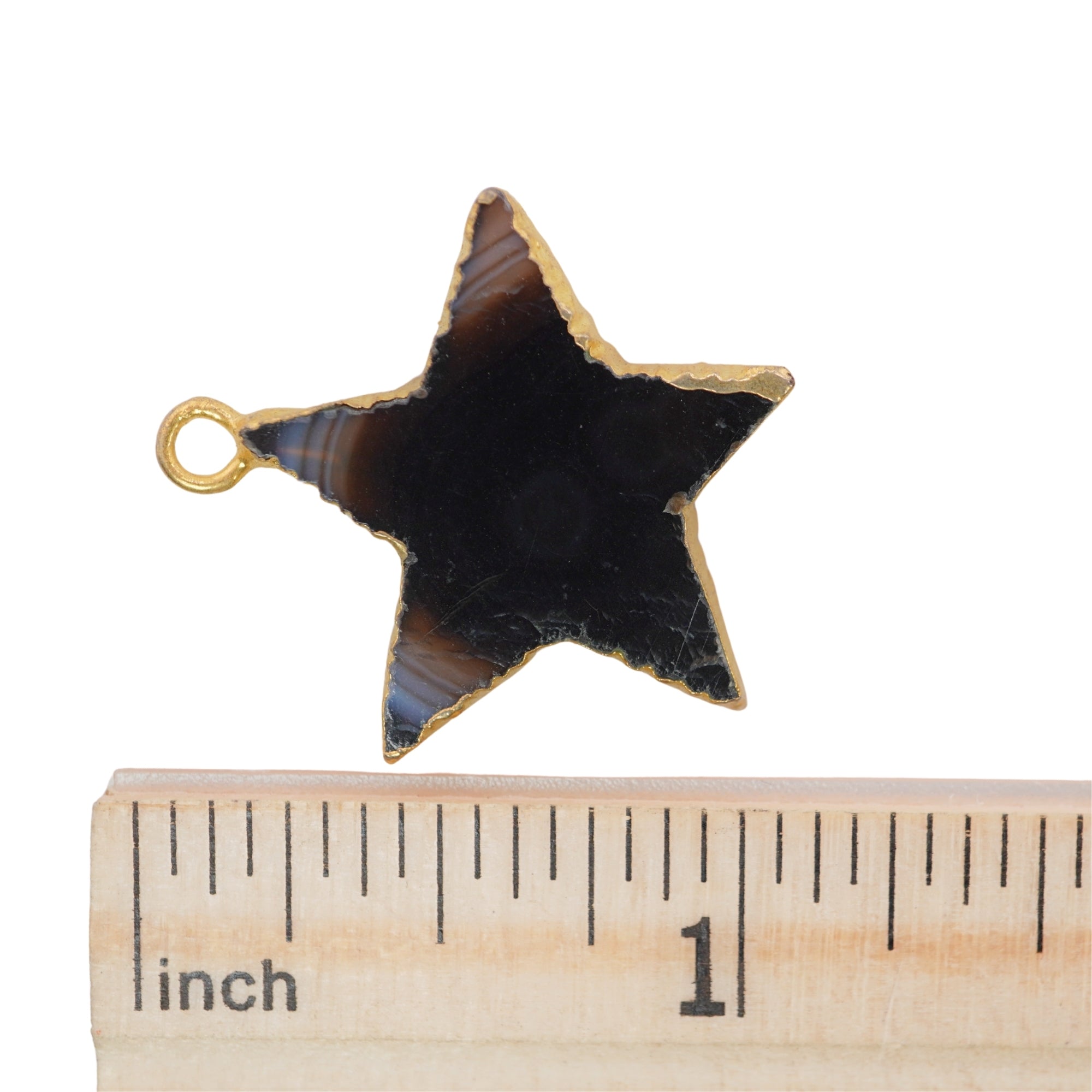 Black Banded Agate Carved Star Gemstone Gold Electroplated Pendant Charm