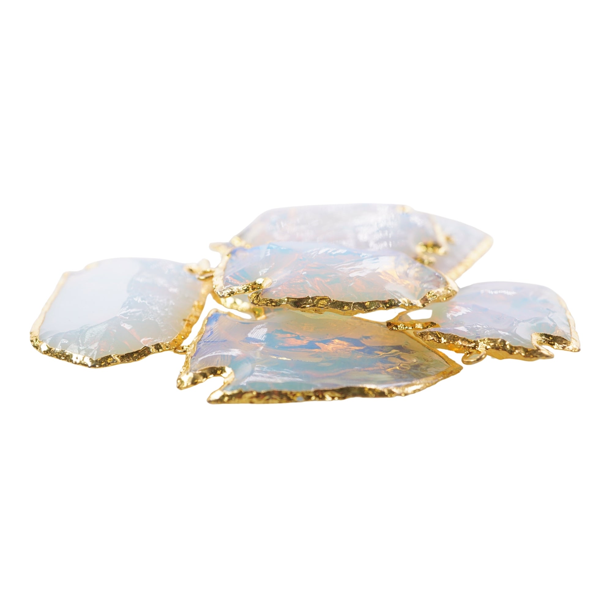 Opalite Broad Arrowhead Shape Gemstone Gold Electroplated Charm Pendant For Jewelry Making