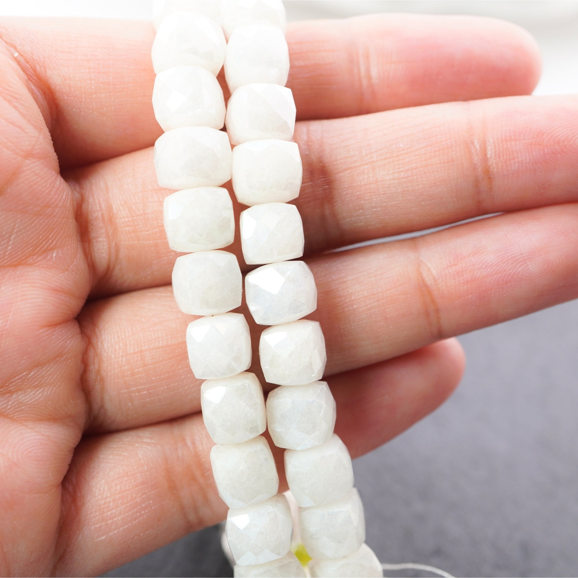 Milky Quartz Mystic Coated Faceted Box Shape Strand Beads