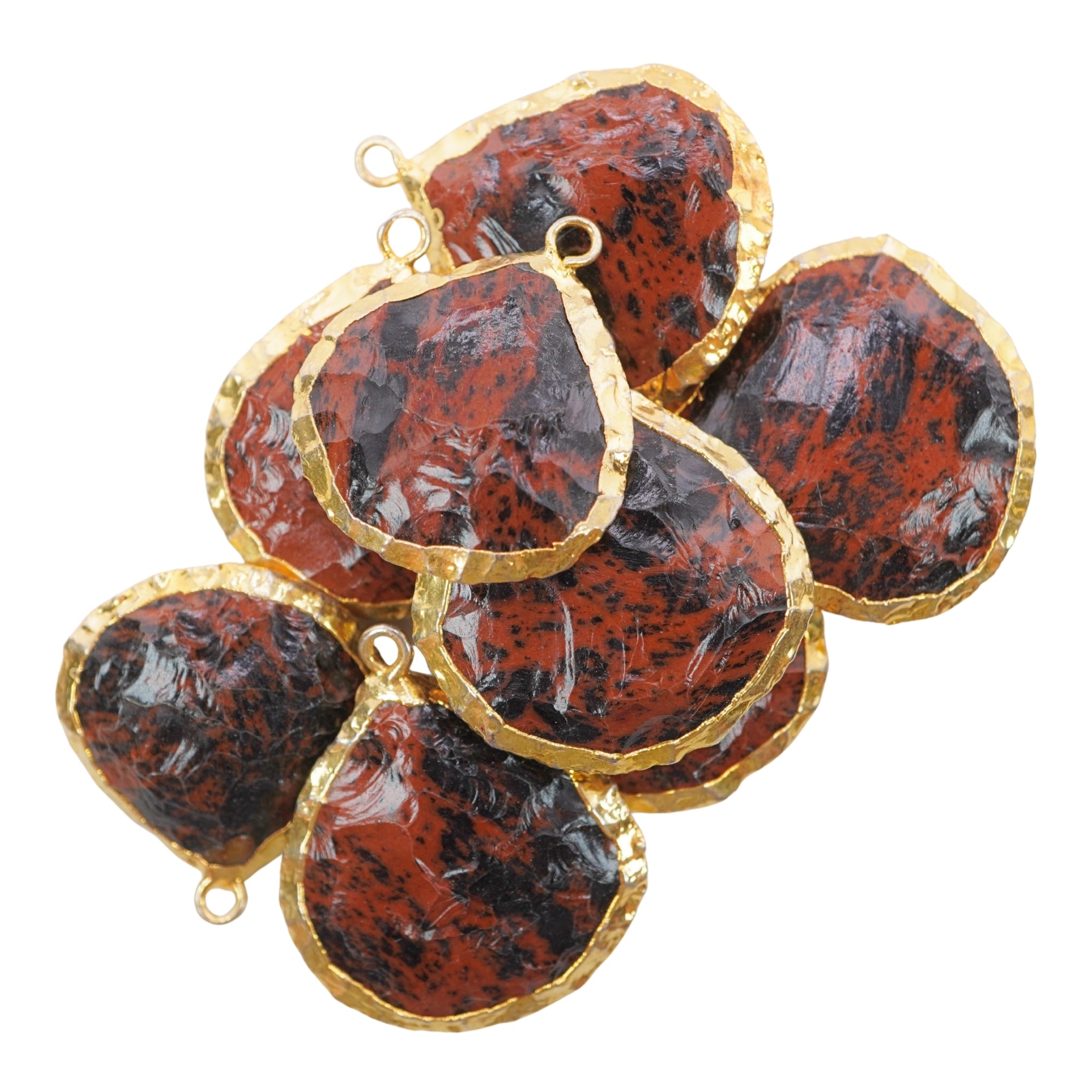 Mahogany Obsidian Small Hand knapped Heart Gemstone Gold Electroplated Charm Pendant