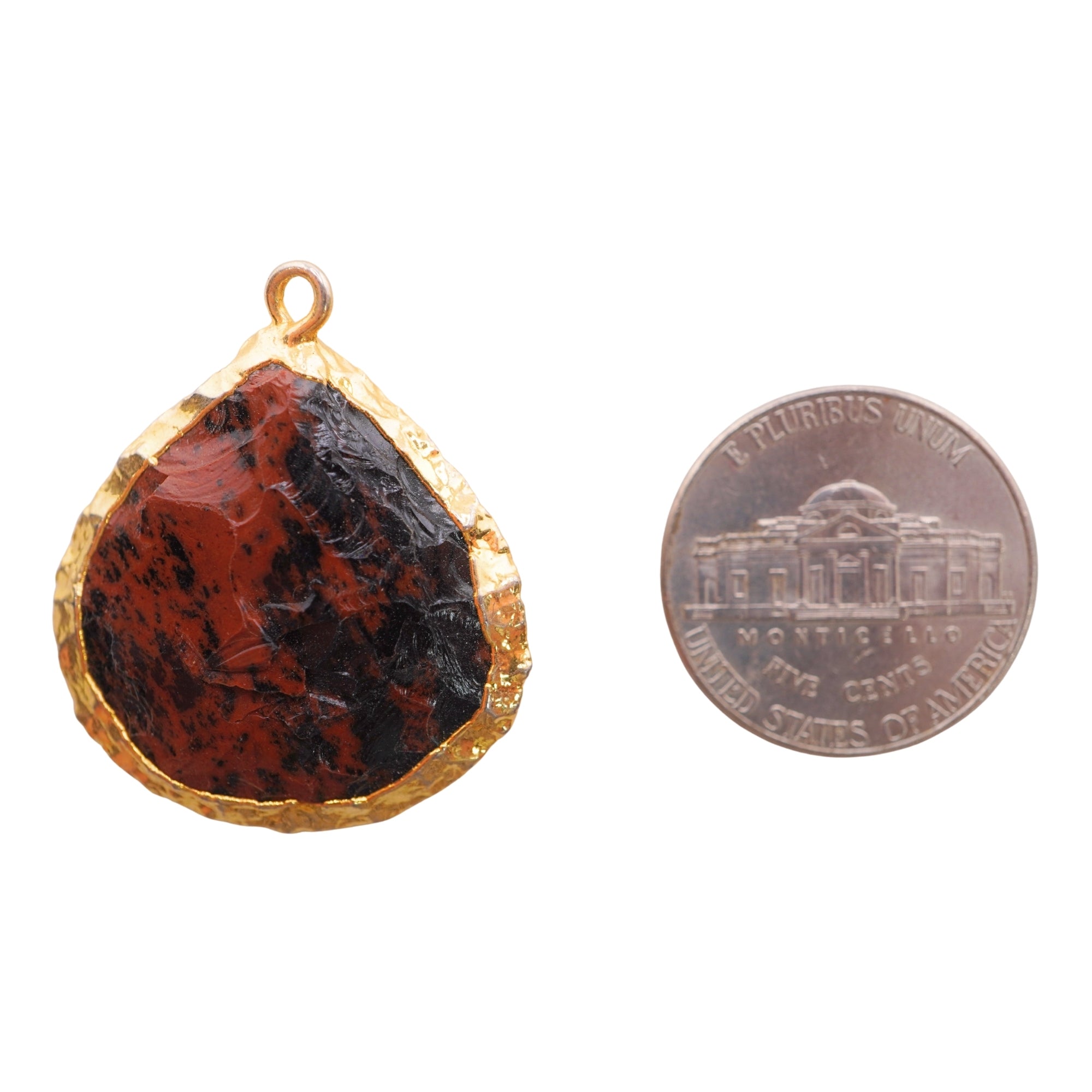 Mahogany Obsidian Small Hand knapped Heart Gemstone Gold Electroplated Charm Pendant